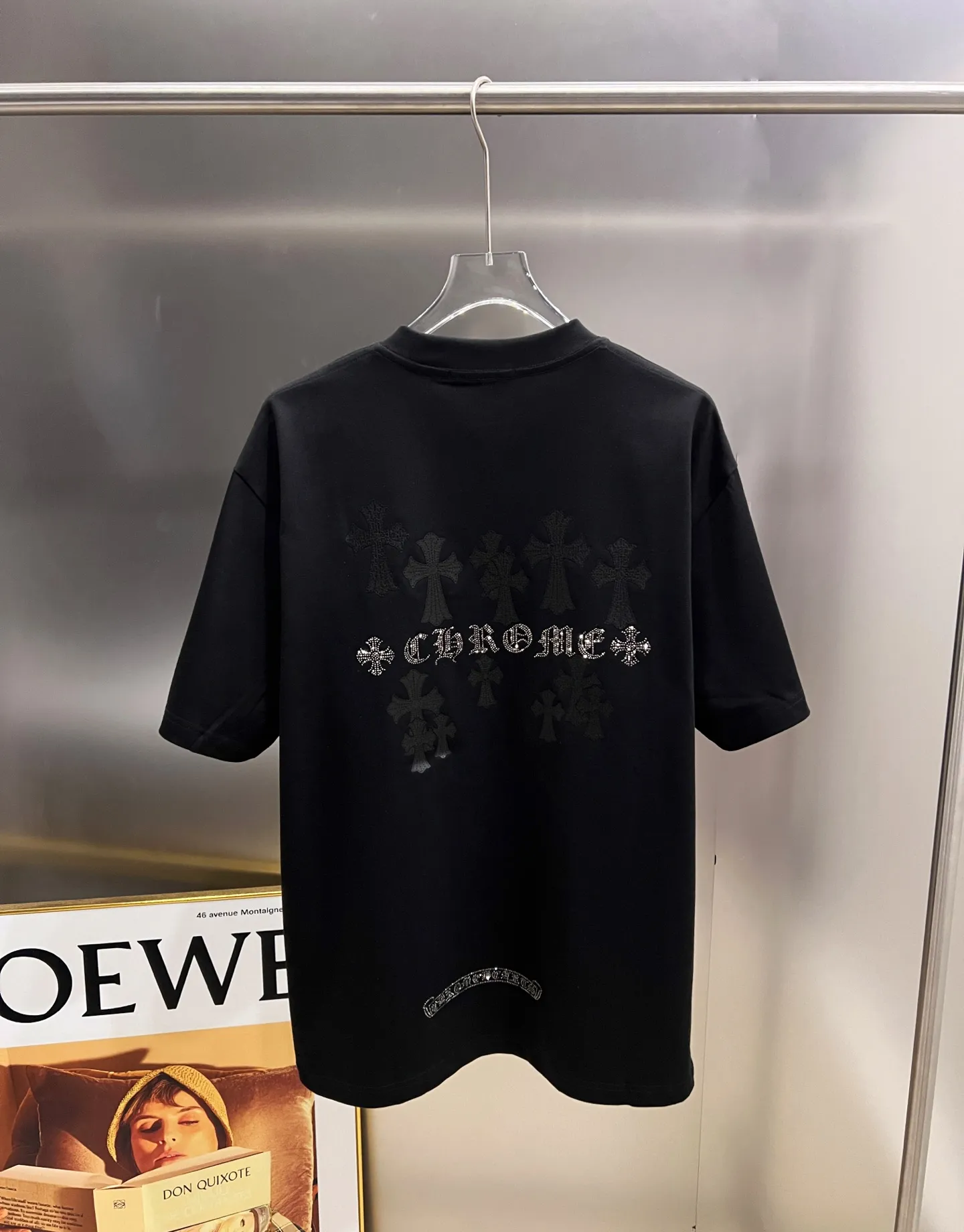 P80 CH克罗 2025秋冬新款 短袖T恤 十字架发泡工艺+中东澳钻设计工艺 实物很棒🔥男女同款宽松版 尺码S M L XL XXL 五个码 黑色 白色