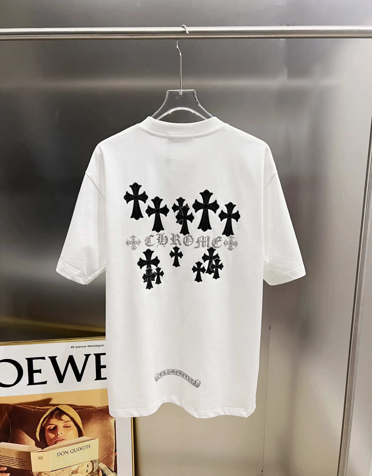 P80 CH克罗 2025秋冬新款 短袖T恤 十字架发泡工艺+中东澳钻设计工艺 实物很棒🔥男女同款宽松版 尺码S M L XL XXL 五个码 黑色 白色