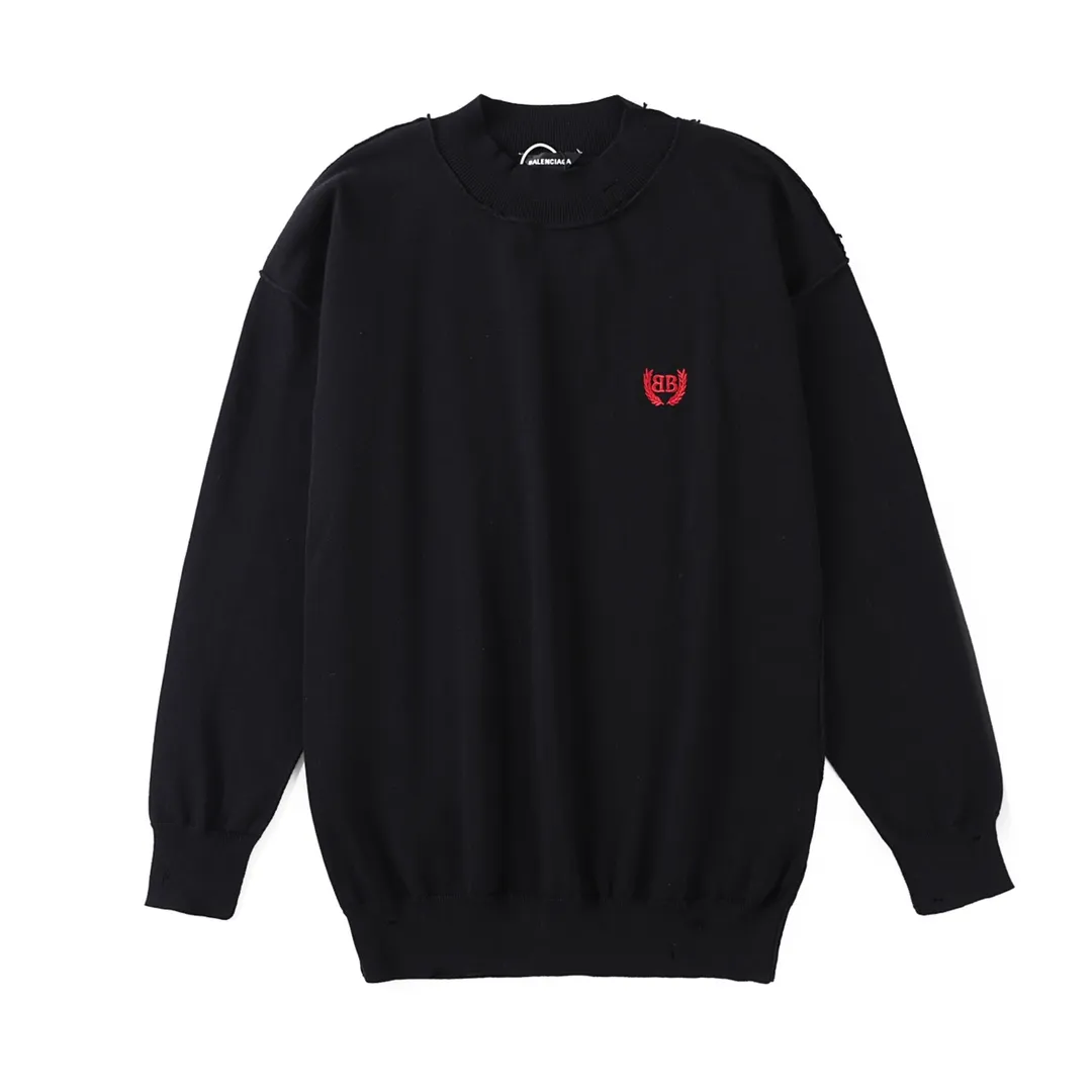 🔥🔥P120 巴黎世家 25秋冬做破毛衣 面料采用48支羊毛混纺,正面以3B stencil标识绣花,高密度绣花是一种独特且高级的,特殊水洗效果处理后形成了一种的独特做旧效果 尺码:XS S M L