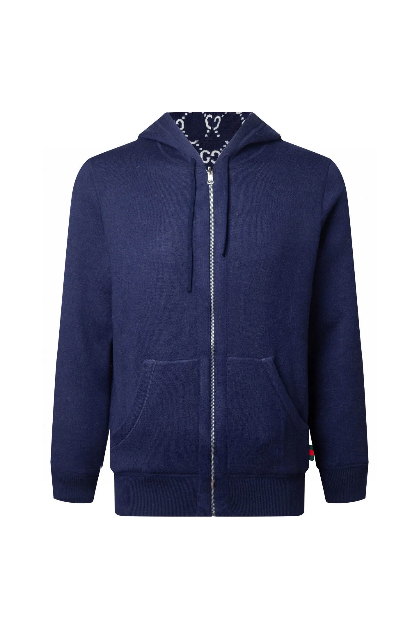 💰285(ZP版本) 双面🉑️穿 -Gucci经典款 双面可穿不同风格👍双C提花羊绒混纺连帽毛衣外套 男女同款 -采用ZP定制定染羊绒毛线98%羊绒成分面料 螺纹同缸定染零色差 全套辅料定制 区别市面通货 欢迎对比 -颜色 灰色 宝蓝色 -码数 S M L XL