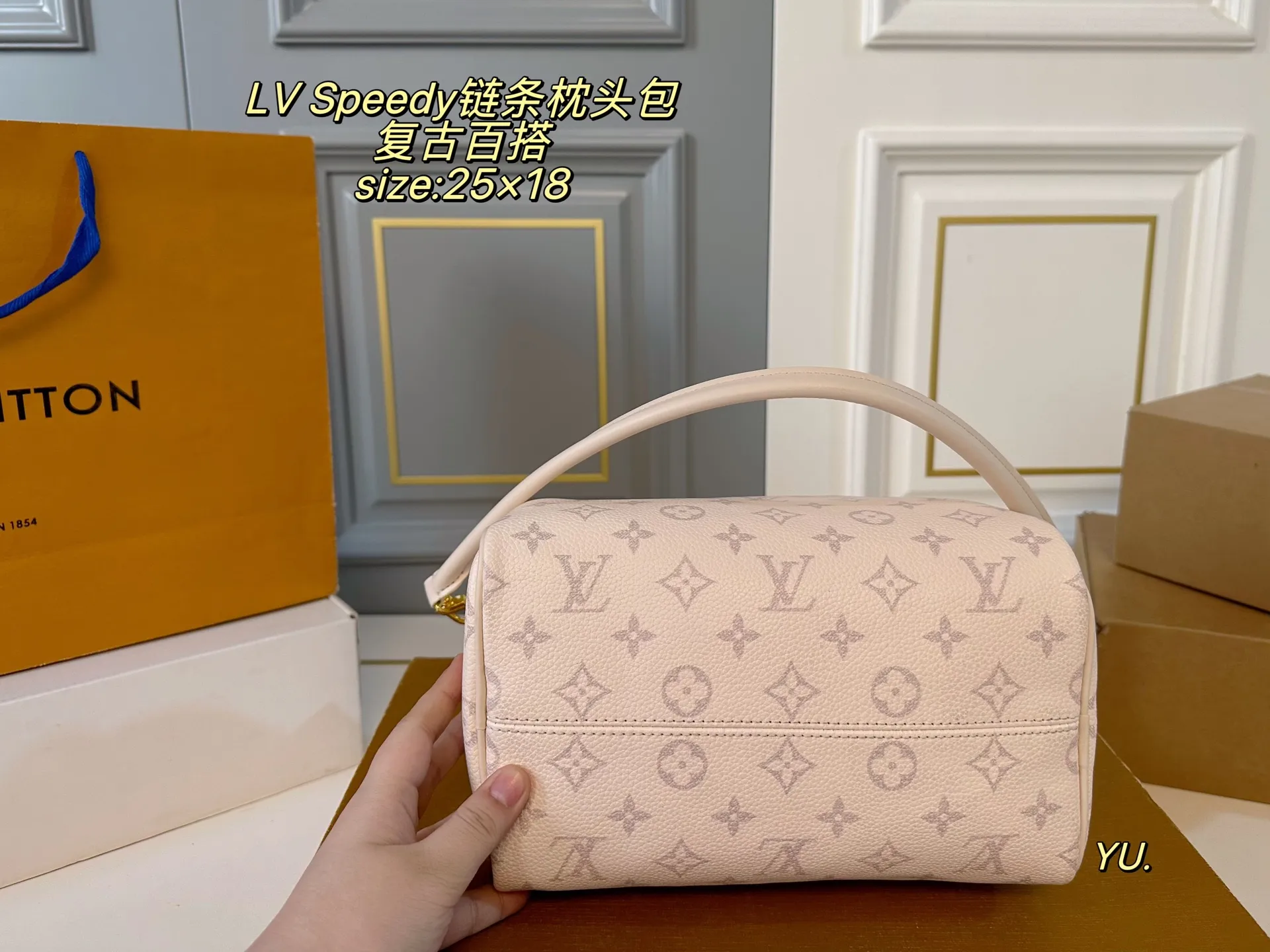 P160（无盒） size：25&times;18 LV 路易威登speedy bandoulelere枕头包💕 经典重现，轻便又时尚～ 手提➕链条⛓️设计，又酷又帅 浓浓复古风，时尚百搭，超级实用❗️