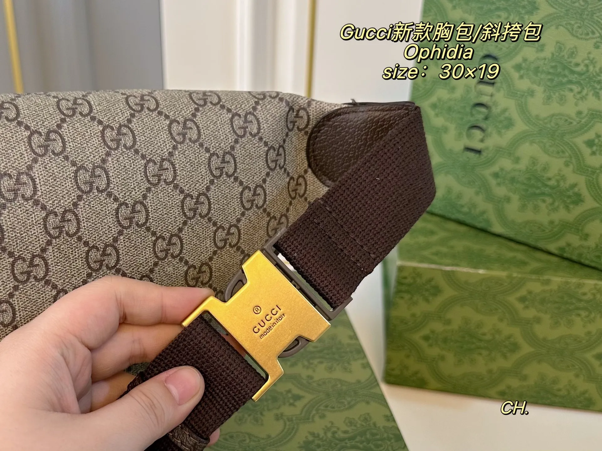 P120(配盒) size:30×19 Gucci 古驰新款Ophidia 胸包/斜挎包💕 腰包设计不仅实用, 还增强了整体设计感! 日常搭配不同衣着都可以, 男女通用,上身造型感很赞!