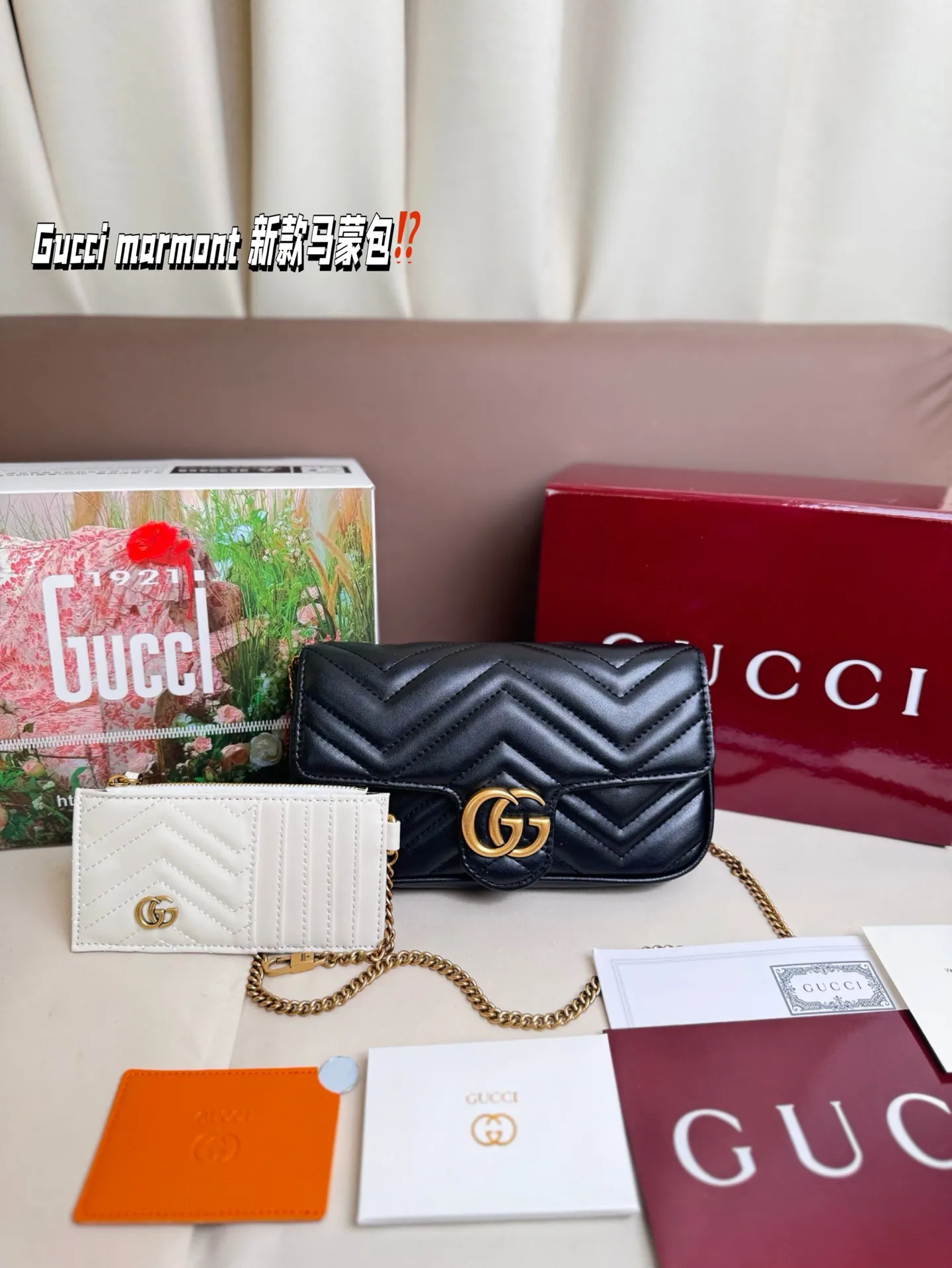 P170 size：22*13cm Gucci marmont 新款 一定要入手的小马蒙包 marmont最最经典的双G 升级版牛皮 皮质！五金！对纹！完美！