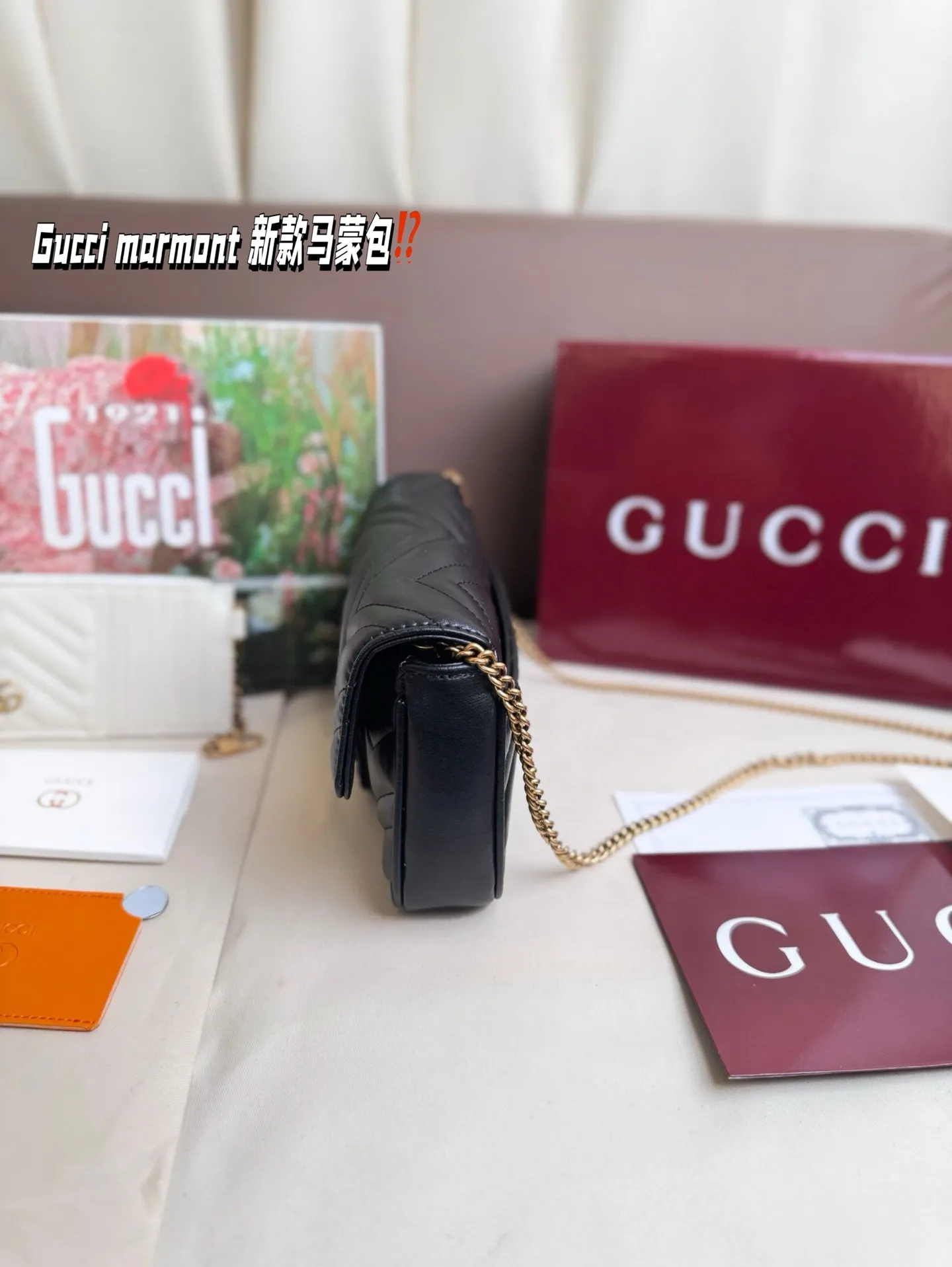 P170 size：22*13cm Gucci marmont 新款 一定要入手的小马蒙包 marmont最最经典的双G 升级版牛皮 皮质！五金！对纹！完美！