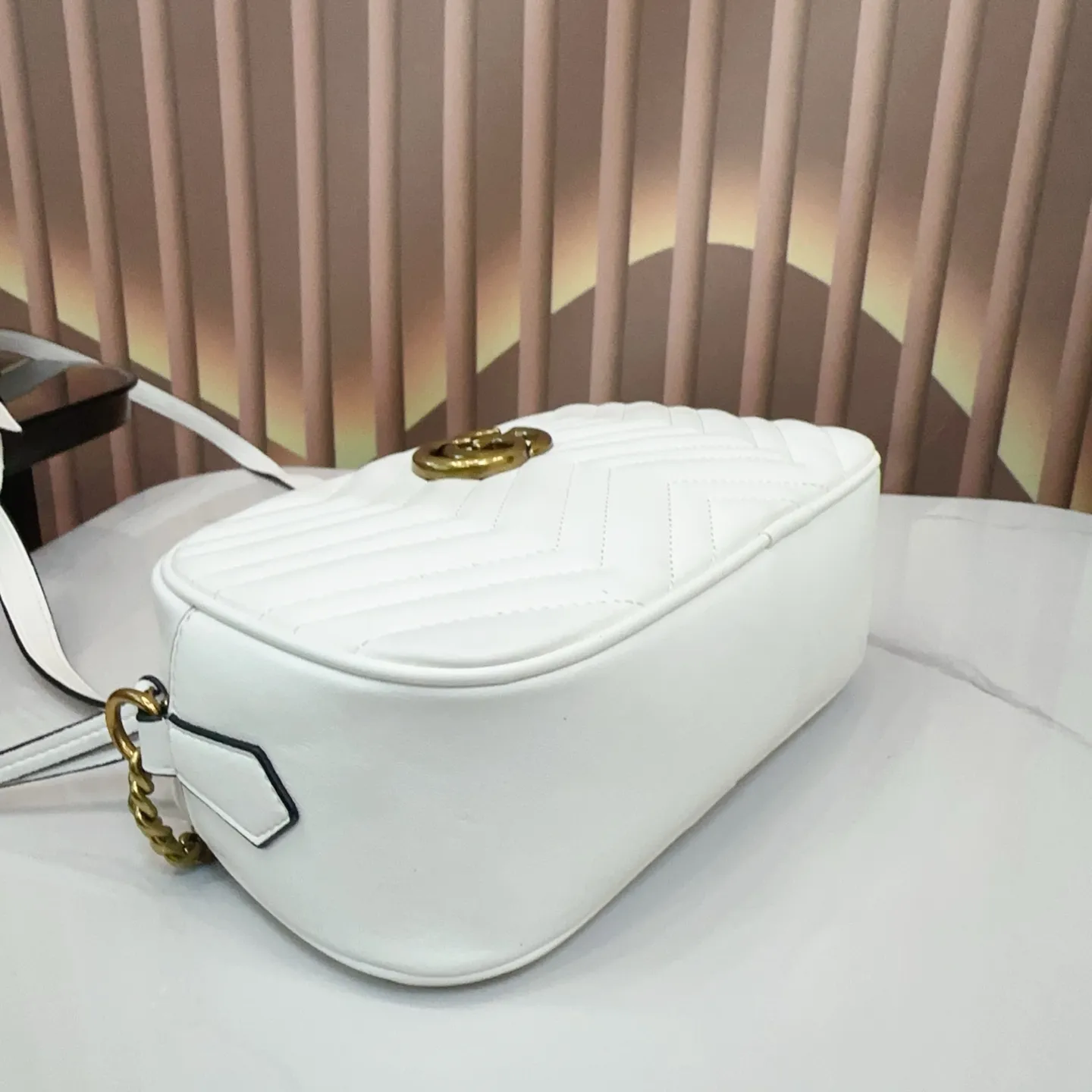 p100 配折叠盒 酷奇Guccimarmont经典款黑色双G相机包全皮波浪纹腰包单肩包斜挎包拉链包! 尺寸24.14cm。q