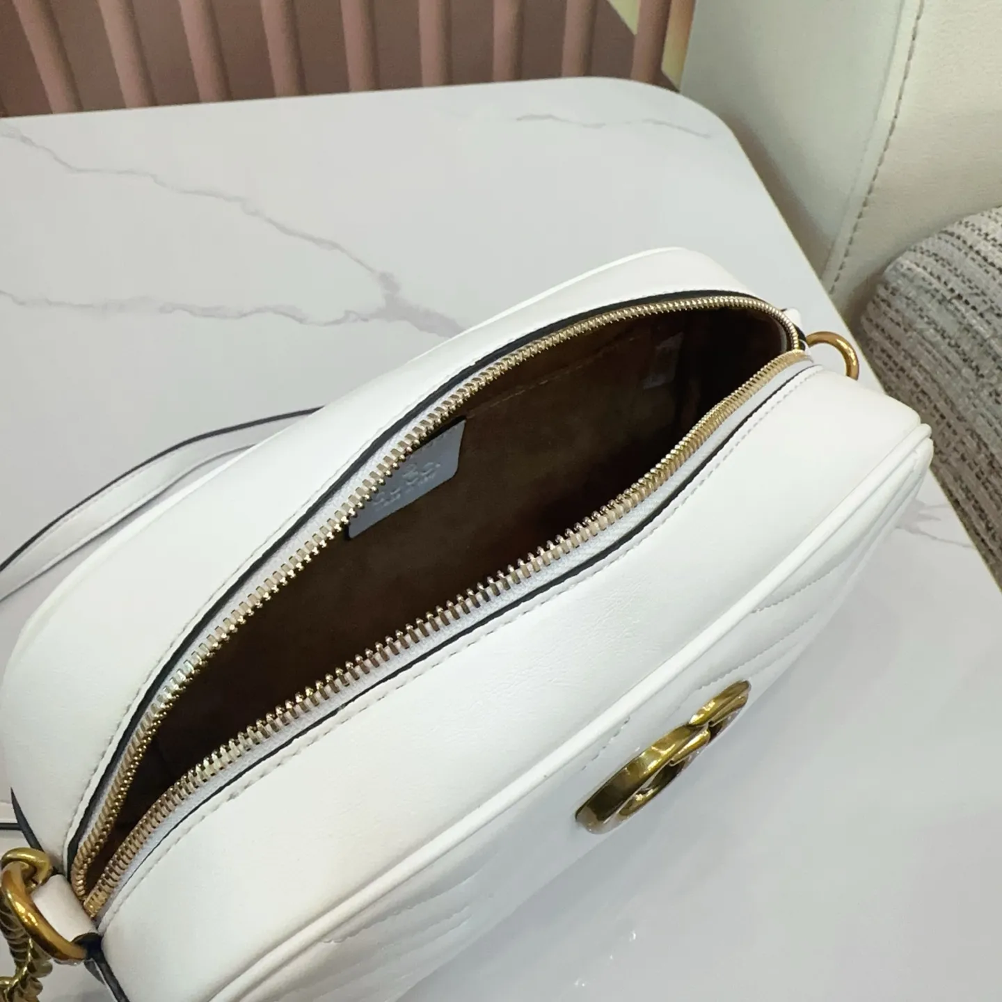 p100 配折叠盒 酷奇Guccimarmont经典款黑色双G相机包全皮波浪纹腰包单肩包斜挎包拉链包! 尺寸24.14cm。q