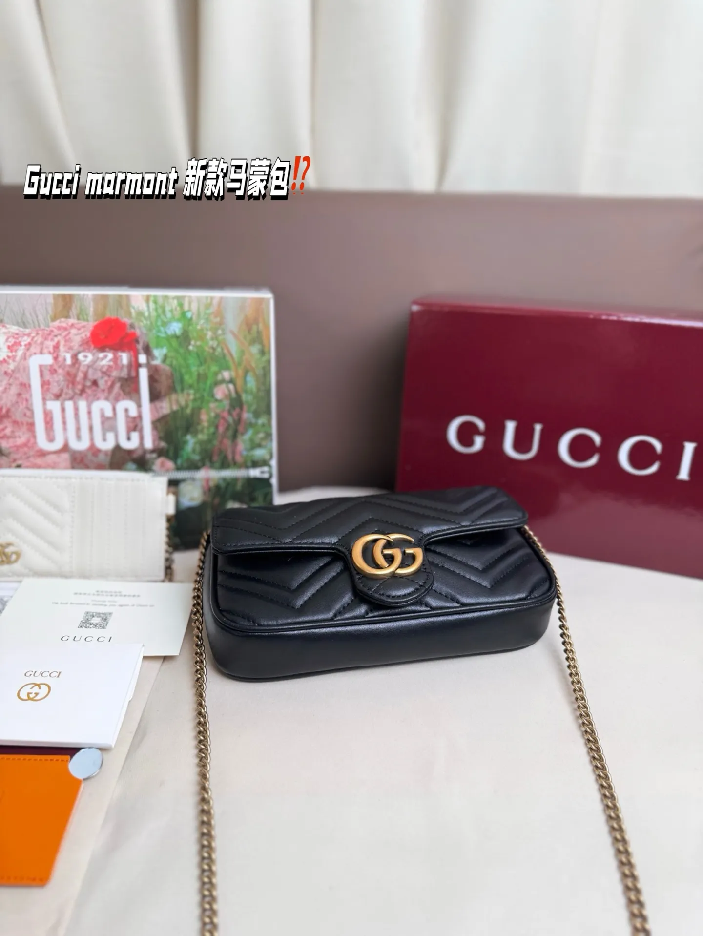 P170 size：22*13cm Gucci marmont 新款 一定要入手的小马蒙包 marmont最最经典的双G 升级版牛皮 皮质！五金！对纹！完美！