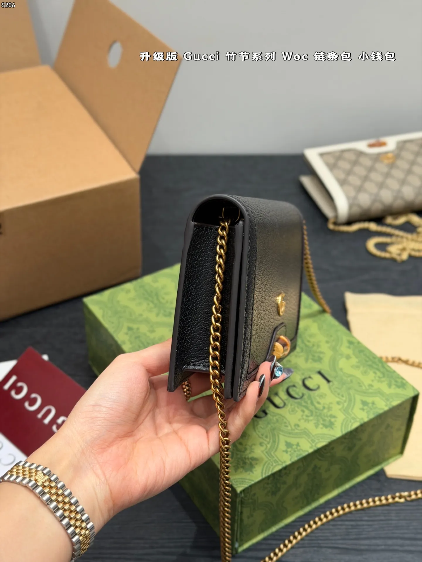 P140 折叠礼盒🎁 酷奇Gucci 竹节系列 woc链条包 链条可拆卸 可做手包 钱包 低调有质感 独特的艺术气息 颜值高 集美必入 尺寸 19*12cm