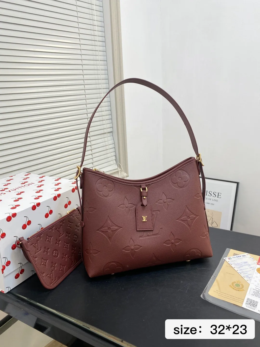 🅿️💰185 配折叠盒 尺寸32*23 LV购物袋 酒红系列购物袋 Lv Neverfull 经典入门款购物袋 骨灰级产物!经典到无可复制! 2200