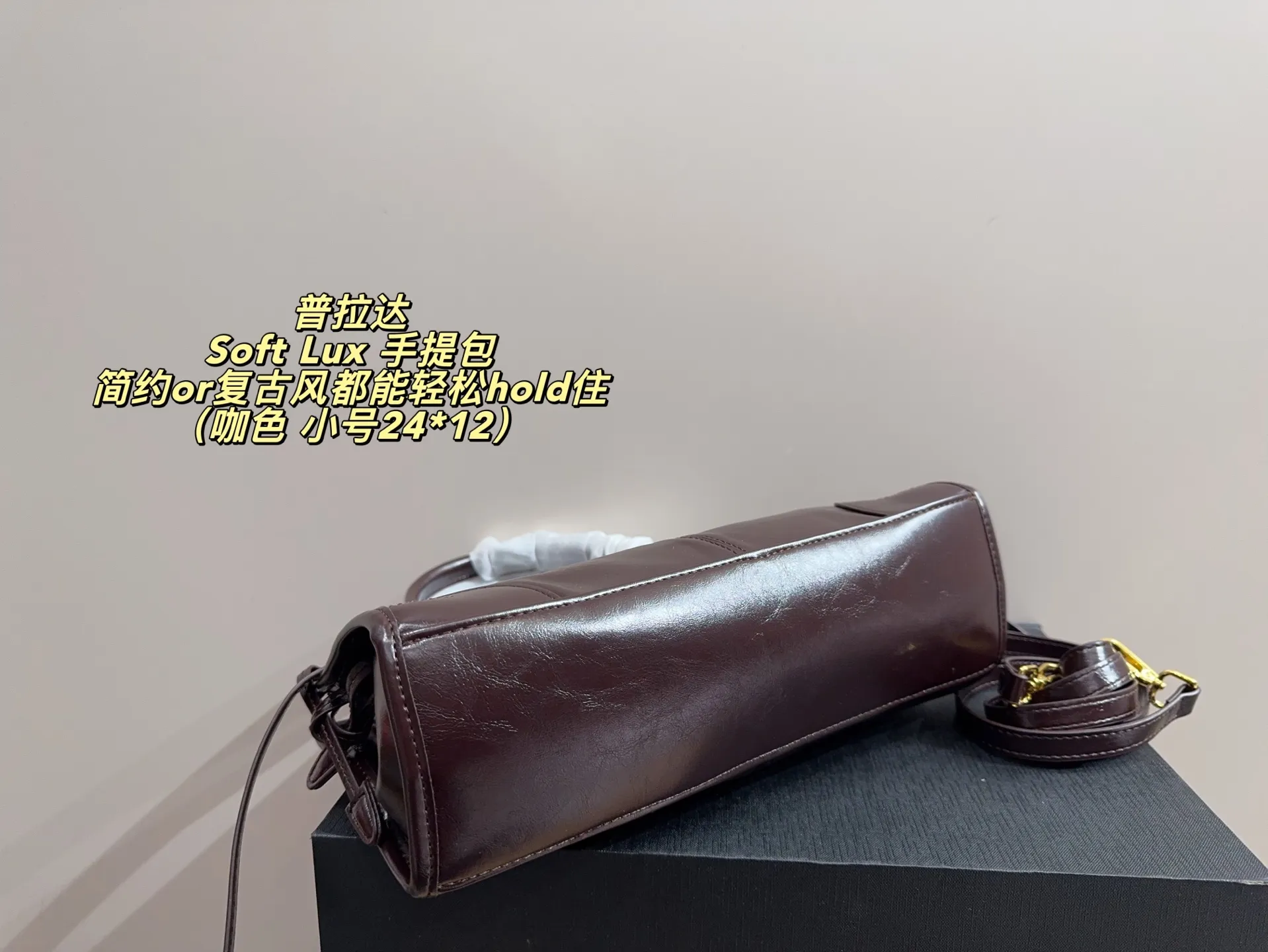 大号P165无盒⚠️尺寸32*14 小号P160无盒⚠️尺寸24*12 Prada 普拉达Soft Lux 手提包 柔软材质+经典三角Logo，低调又高级！短手柄设计，手提肩背都OK，通勤休闲都能驾驭✨。内部空间超能装，日常用品、小电器都能放下，实用又时髦。黑色质感满分，秋冬搭配深色系服饰超有范儿，简约or复古风都能轻松hold住，是功能与设计感兼具的时尚单品！