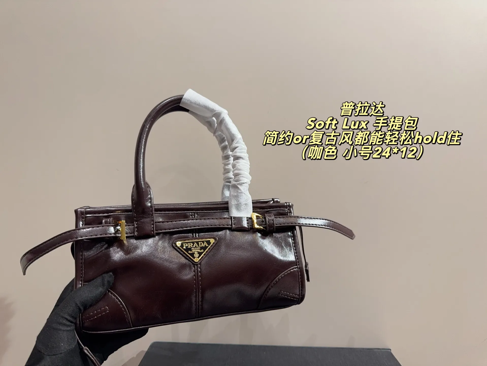 大号P165无盒⚠️尺寸32*14 小号P160无盒⚠️尺寸24*12 Prada 普拉达Soft Lux 手提包 柔软材质+经典三角Logo,低调又高级!短手柄设计,手提肩背都OK,通勤休闲都能驾驭✨。内部空间超能装,日常用品、小电器都能放下,实用又时髦。黑色质感满分,秋冬搭配深色系服饰超有范儿,简约or复古风都能轻松hold住,是功能与设计感兼具的时尚单品!