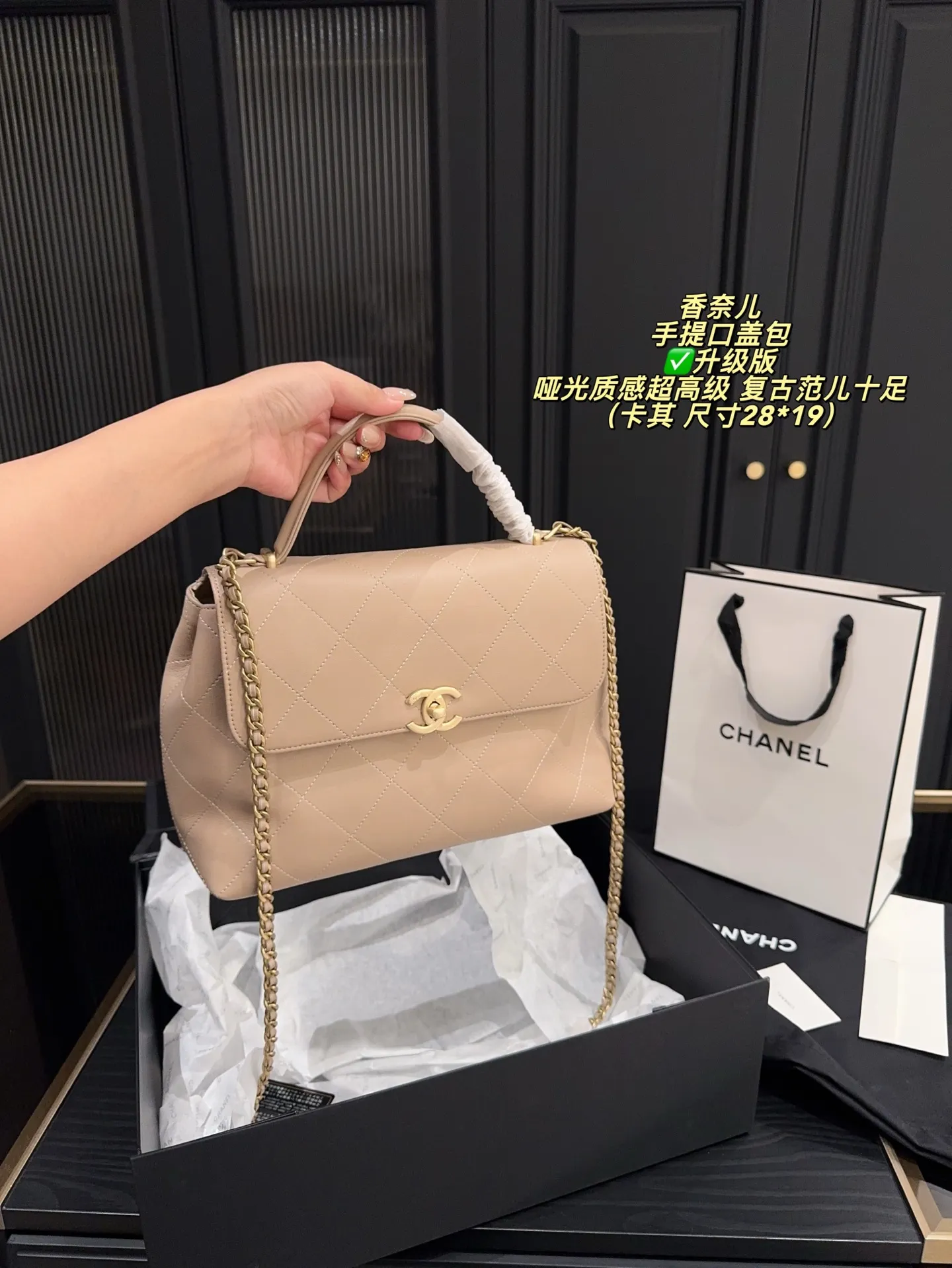 ✅升级版P195全套包装⚠️尺寸28*19 香奈儿Chanel25s手提口盖包 金扣 哑光质感超高级 复古范儿十足 日常出街背它回头率百分百
