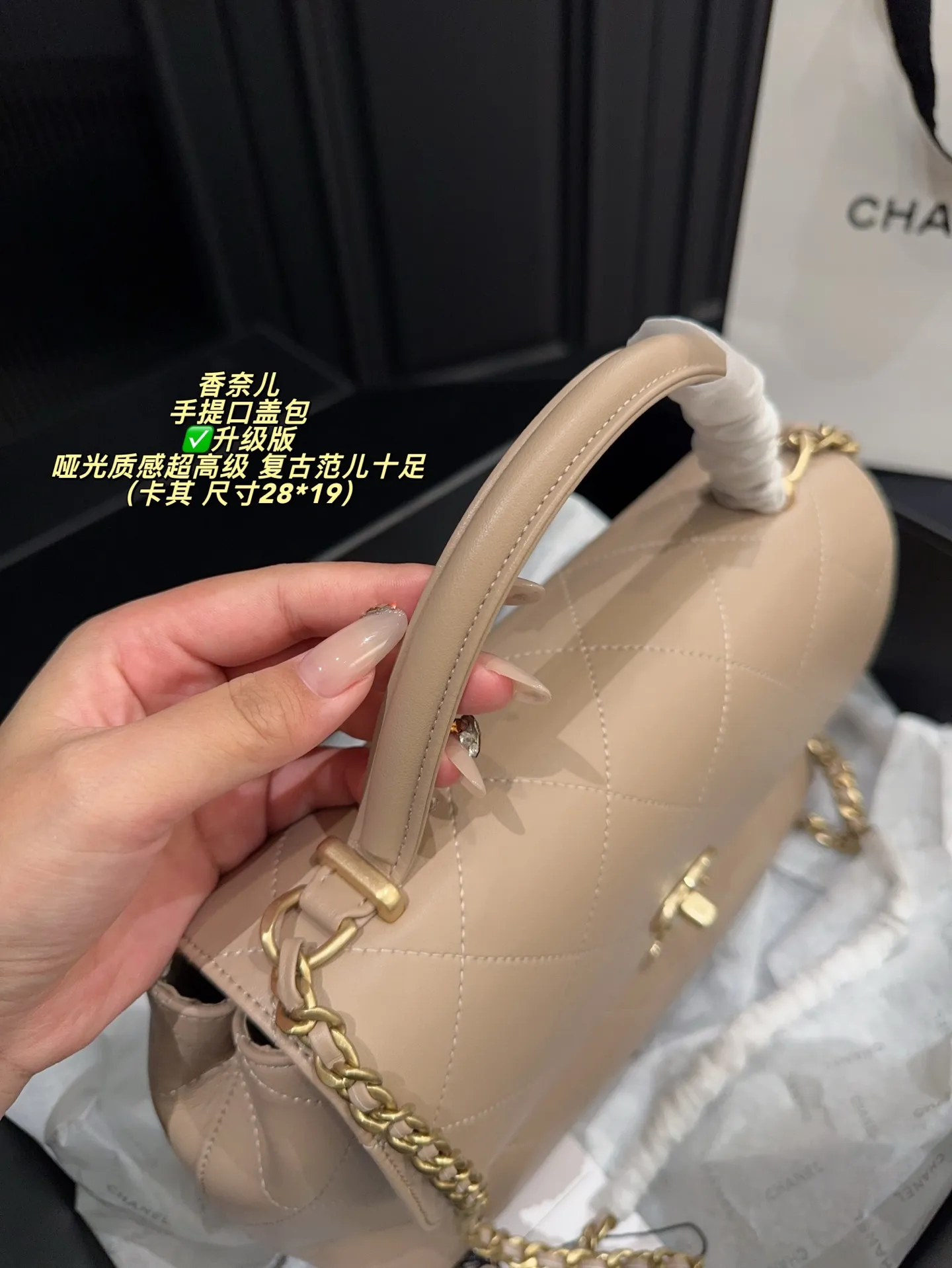 ✅升级版P195全套包装⚠️尺寸28*19 香奈儿Chanel25s手提口盖包 金扣 哑光质感超高级 复古范儿十足 日常出街背它回头率百分百