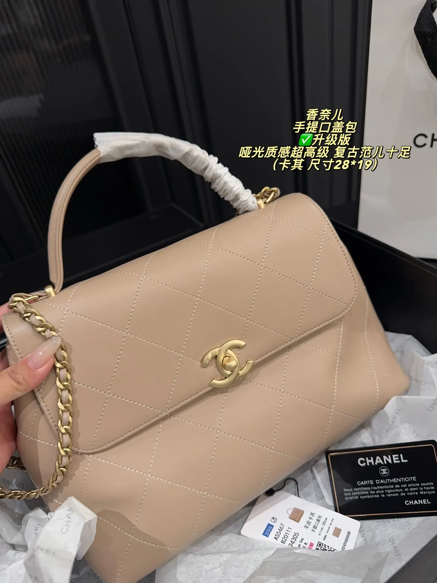 ✅升级版P195全套包装⚠️尺寸28*19 香奈儿Chanel25s手提口盖包 金扣 哑光质感超高级 复古范儿十足 日常出街背它回头率百分百