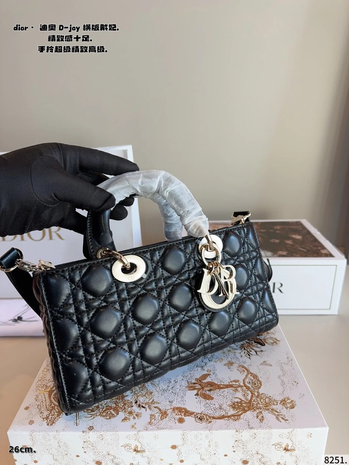 p210配礼盒🎁. 迪奥DIOR Lady D-joy横版戴妃包 Lady D-joy传承经典迪家风格,以建筑感线条比例重塑经典,彰显无尽诗意与高贵优雅气质 横版更显得独特和时髦!各大明星 博主都纷纷安利~ 搭配一长一短两根肩带,可拎可斜挎可腋下,容量也挺大,可以说是将优雅和实用最大结合 日常百搭造型完全拿捏得稳稳尺寸:26*7*14cm