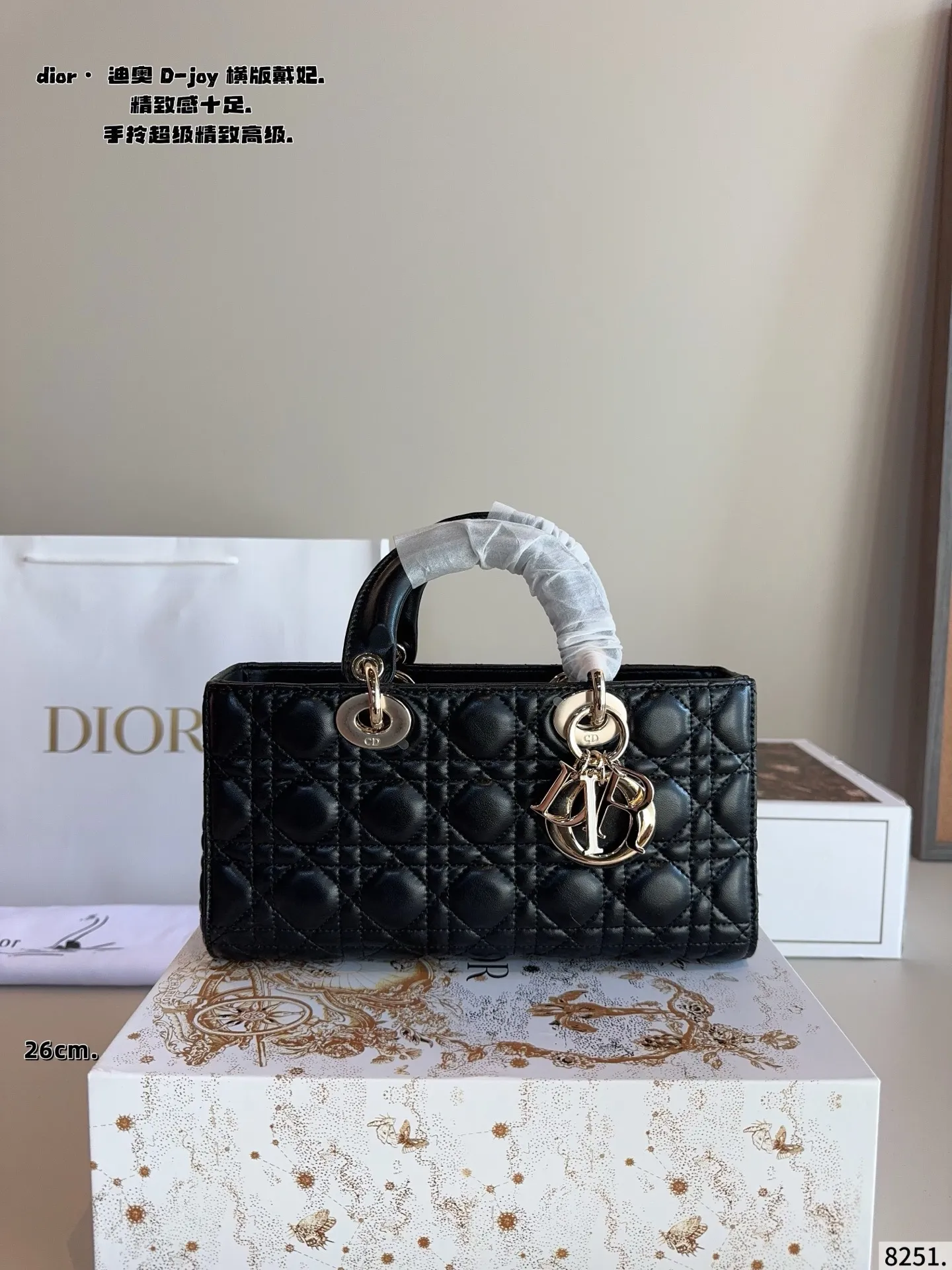 p210配礼盒🎁. 迪奥DIOR Lady D-joy横版戴妃包 Lady D-joy传承经典迪家风格,以建筑感线条比例重塑经典,彰显无尽诗意与高贵优雅气质 横版更显得独特和时髦!各大明星 博主都纷纷安利~ 搭配一长一短两根肩带,可拎可斜挎可腋下,容量也挺大,可以说是将优雅和实用最大结合 日常百搭造型完全拿捏得稳稳尺寸:26*7*14cm