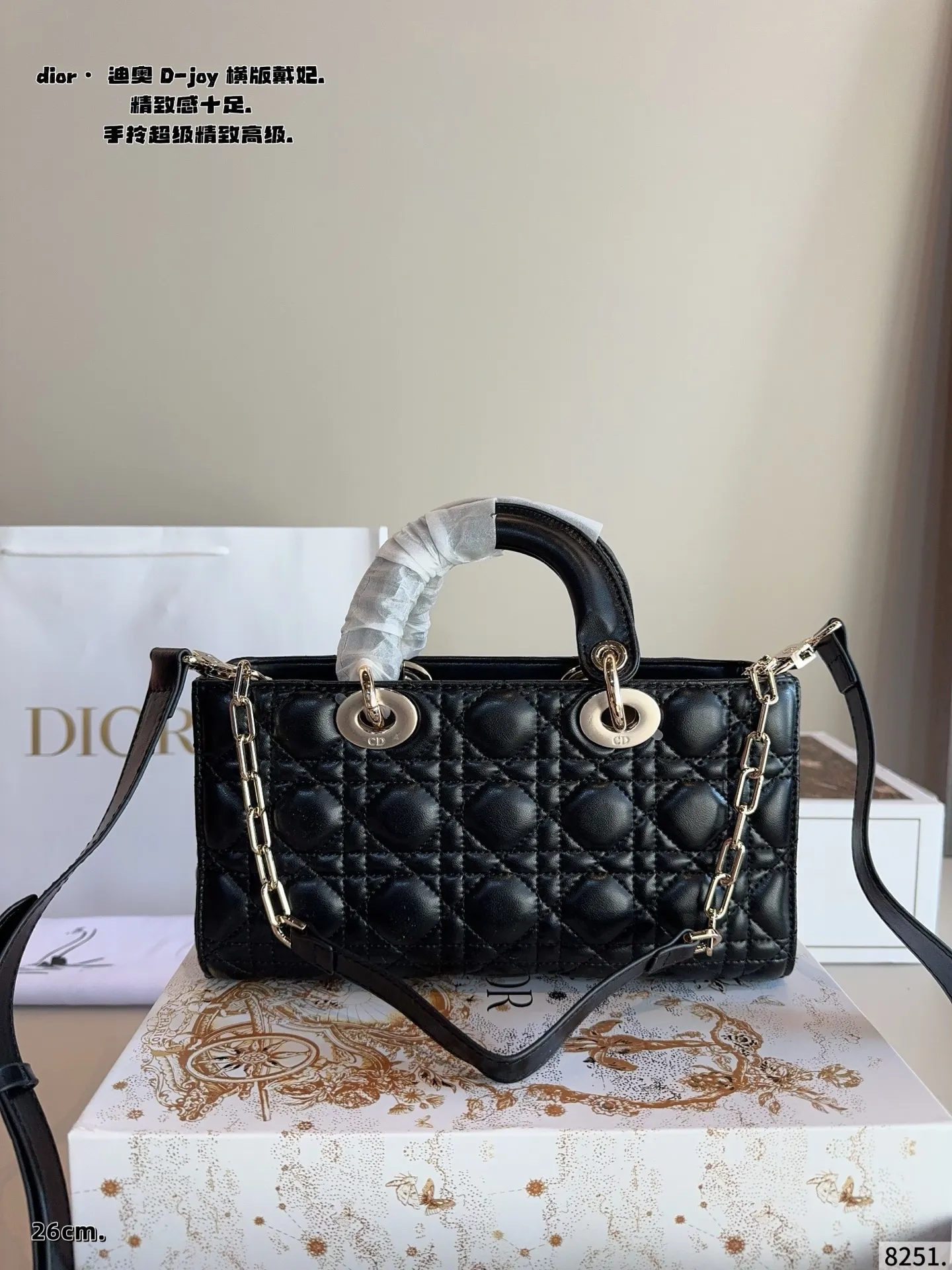 p210配礼盒🎁. 迪奥DIOR Lady D-joy横版戴妃包 Lady D-joy传承经典迪家风格,以建筑感线条比例重塑经典,彰显无尽诗意与高贵优雅气质 横版更显得独特和时髦!各大明星 博主都纷纷安利~ 搭配一长一短两根肩带,可拎可斜挎可腋下,容量也挺大,可以说是将优雅和实用最大结合 日常百搭造型完全拿捏得稳稳尺寸:26*7*14cm