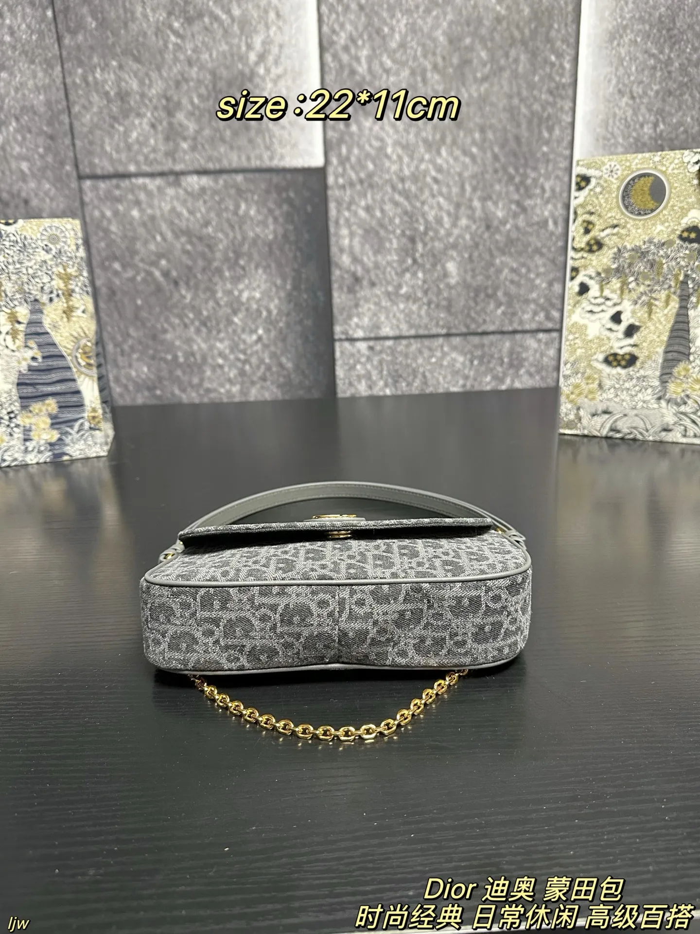 P165配盒 Dior 迪奥 蒙田包 迪奥新品，这只蒙田 D-Vine 真的越看越喜欢，白色老花提花带一点黑线细节，刚好是那种秋天的柔和质感，最可爱的是那个小狮子包挂！毛茸茸的、软软的，挂上去整只包都变得更俏皮～优雅和可爱这次全都拿捏住了🐾 尺寸：22*11cm