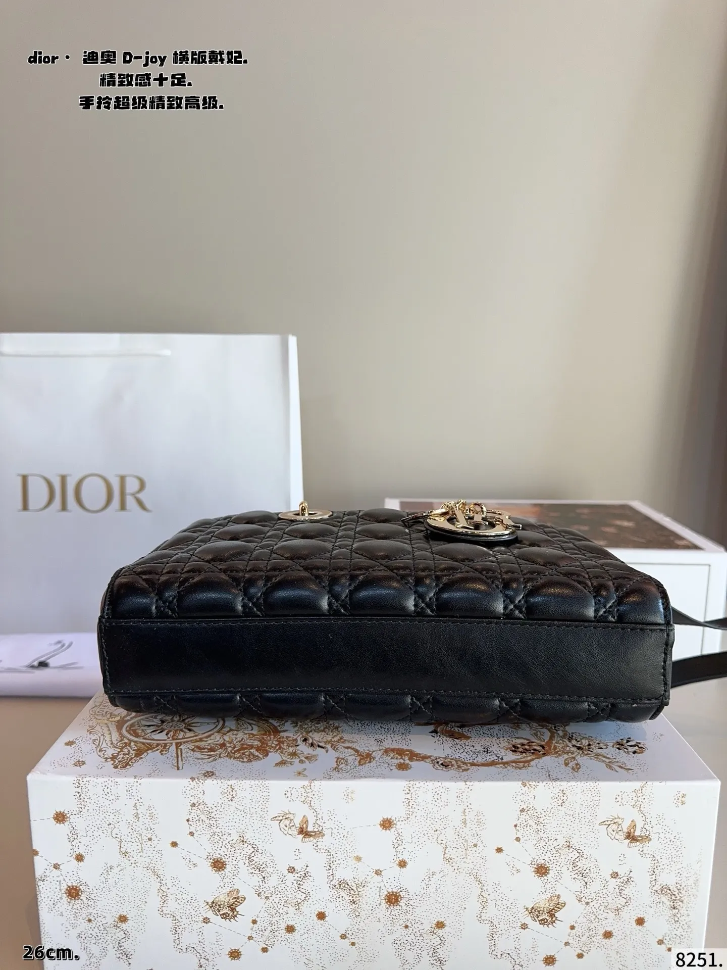 p210配礼盒🎁. 迪奥DIOR Lady D-joy横版戴妃包 Lady D-joy传承经典迪家风格，以建筑感线条比例重塑经典，彰显无尽诗意与高贵优雅气质 横版更显得独特和时髦！各大明星 博主都纷纷安利~ 搭配一长一短两根肩带，可拎可斜挎可腋下，容量也挺大，可以说是将优雅和实用最大结合 日常百搭造型完全拿捏得稳稳尺寸：26*7*14cm