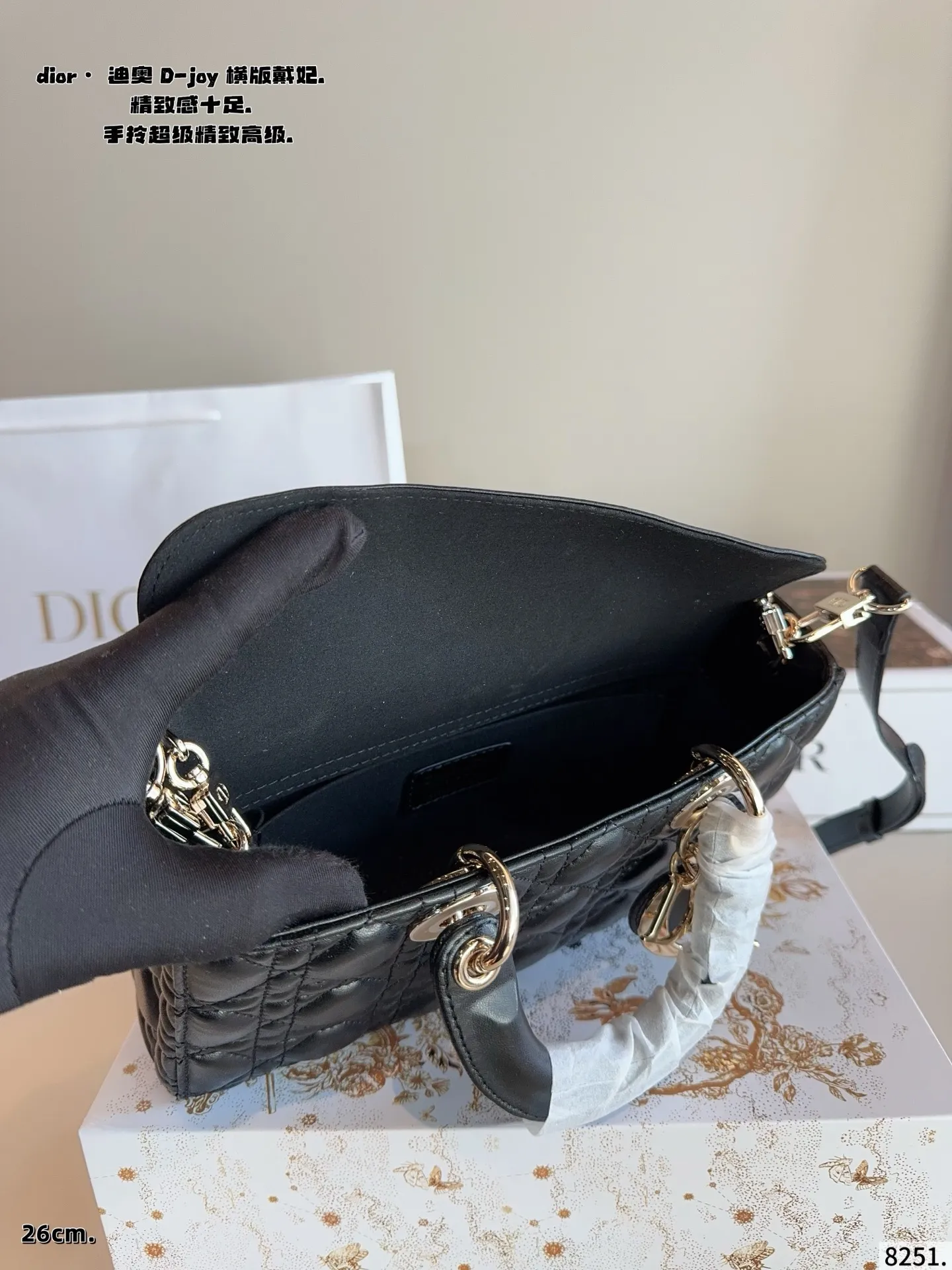 p210配礼盒🎁. 迪奥DIOR Lady D-joy横版戴妃包 Lady D-joy传承经典迪家风格,以建筑感线条比例重塑经典,彰显无尽诗意与高贵优雅气质 横版更显得独特和时髦!各大明星 博主都纷纷安利~ 搭配一长一短两根肩带,可拎可斜挎可腋下,容量也挺大,可以说是将优雅和实用最大结合 日常百搭造型完全拿捏得稳稳尺寸:26*7*14cm