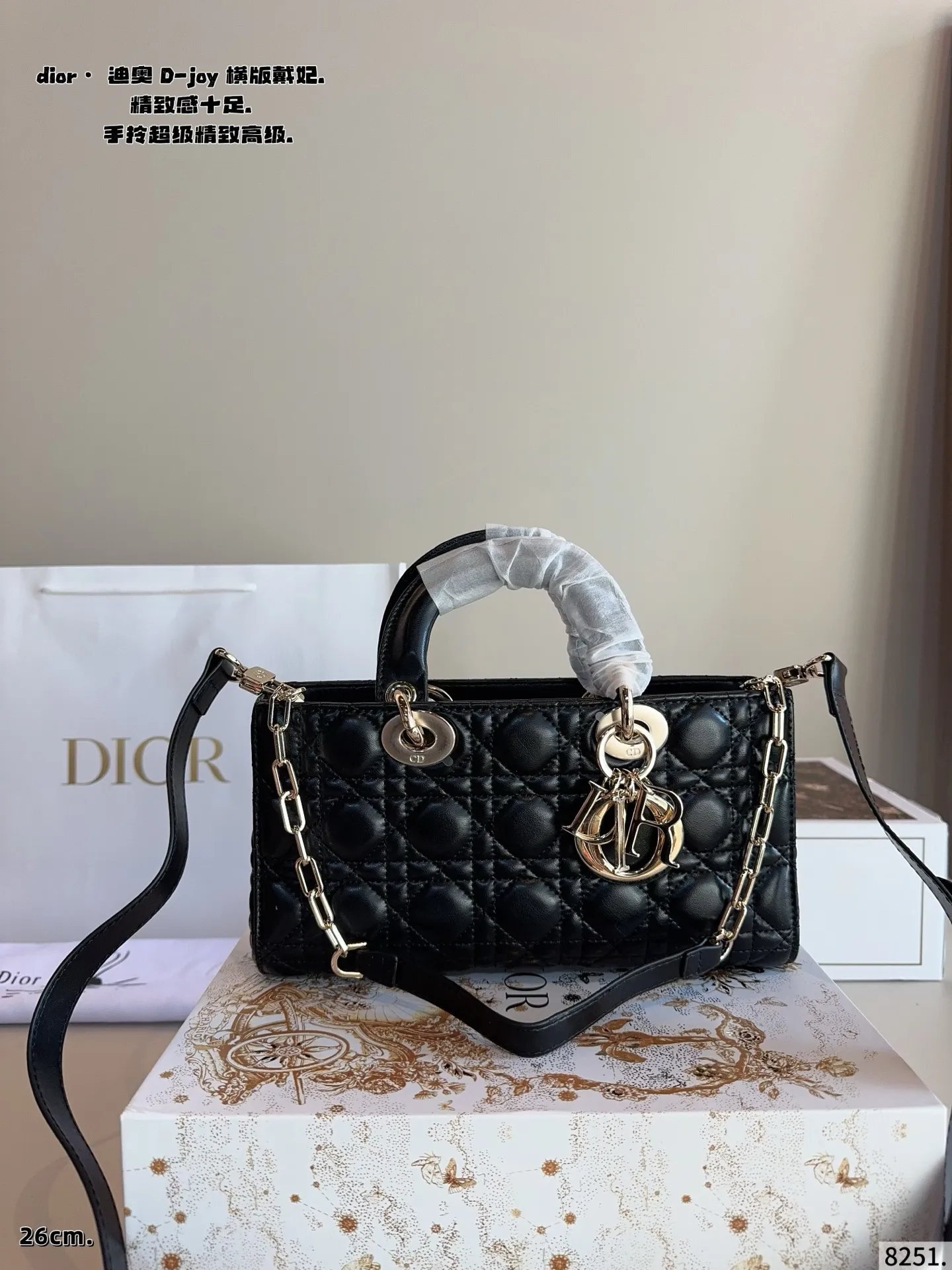 p210配礼盒🎁. 迪奥DIOR Lady D-joy横版戴妃包 Lady D-joy传承经典迪家风格,以建筑感线条比例重塑经典,彰显无尽诗意与高贵优雅气质 横版更显得独特和时髦!各大明星 博主都纷纷安利~ 搭配一长一短两根肩带,可拎可斜挎可腋下,容量也挺大,可以说是将优雅和实用最大结合 日常百搭造型完全拿捏得稳稳尺寸:26*7*14cm