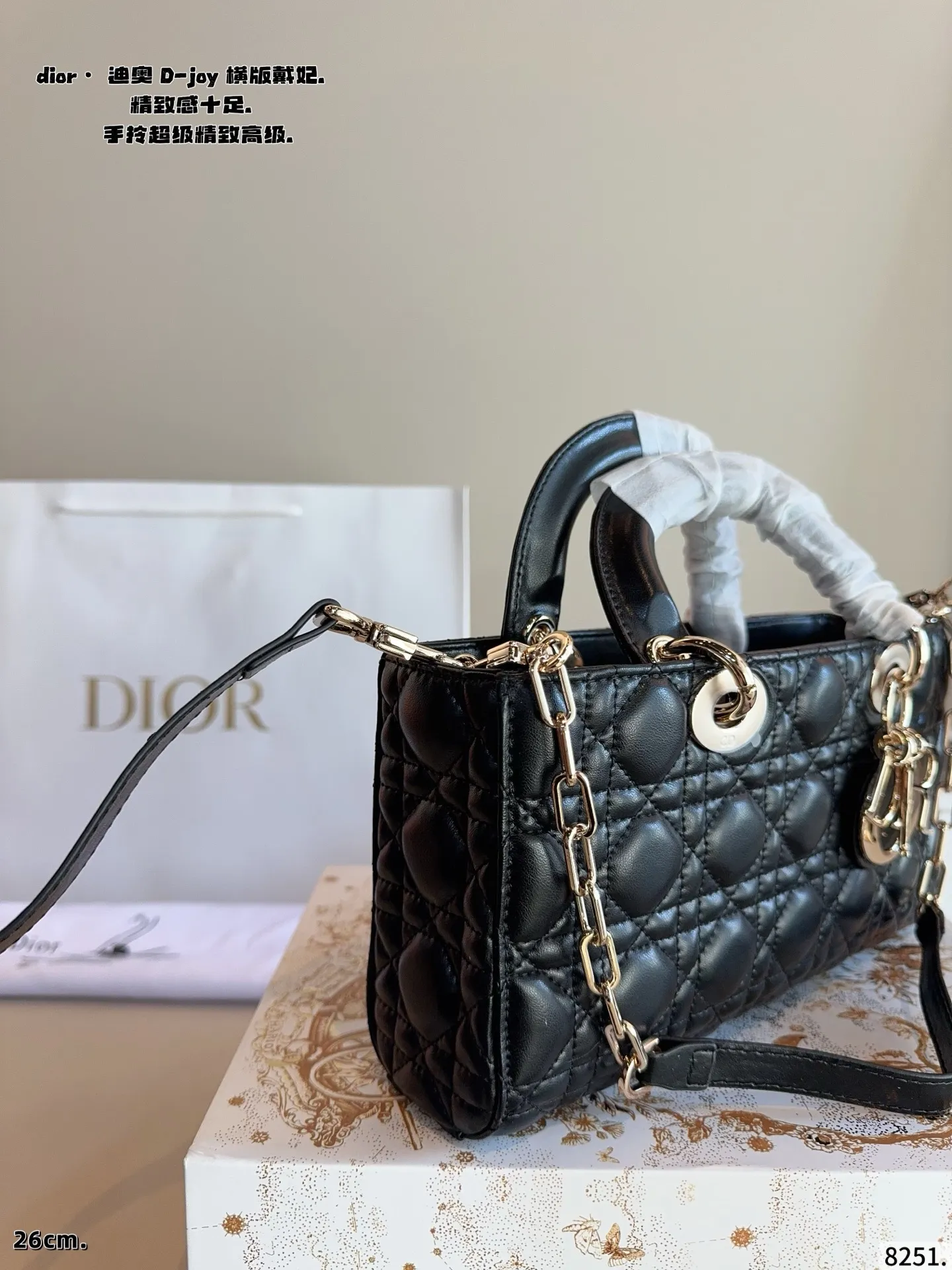 p210配礼盒🎁. 迪奥DIOR Lady D-joy横版戴妃包 Lady D-joy传承经典迪家风格,以建筑感线条比例重塑经典,彰显无尽诗意与高贵优雅气质 横版更显得独特和时髦!各大明星 博主都纷纷安利~ 搭配一长一短两根肩带,可拎可斜挎可腋下,容量也挺大,可以说是将优雅和实用最大结合 日常百搭造型完全拿捏得稳稳尺寸:26*7*14cm