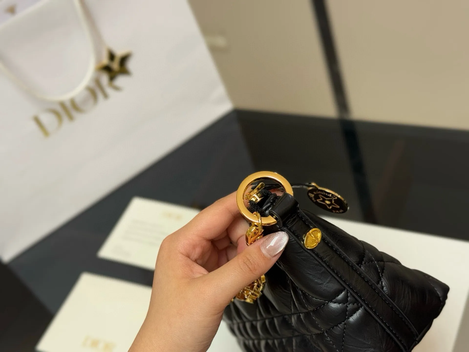 ¥215 配折叠盒 迪奥DIOR 便当包 ✅迪奥顶级原单 经典又高级 尺寸:22.14cm 很有质感 可盐可甜 上身绝美 无可比拟 是每个追求漂亮的女孩必入单品