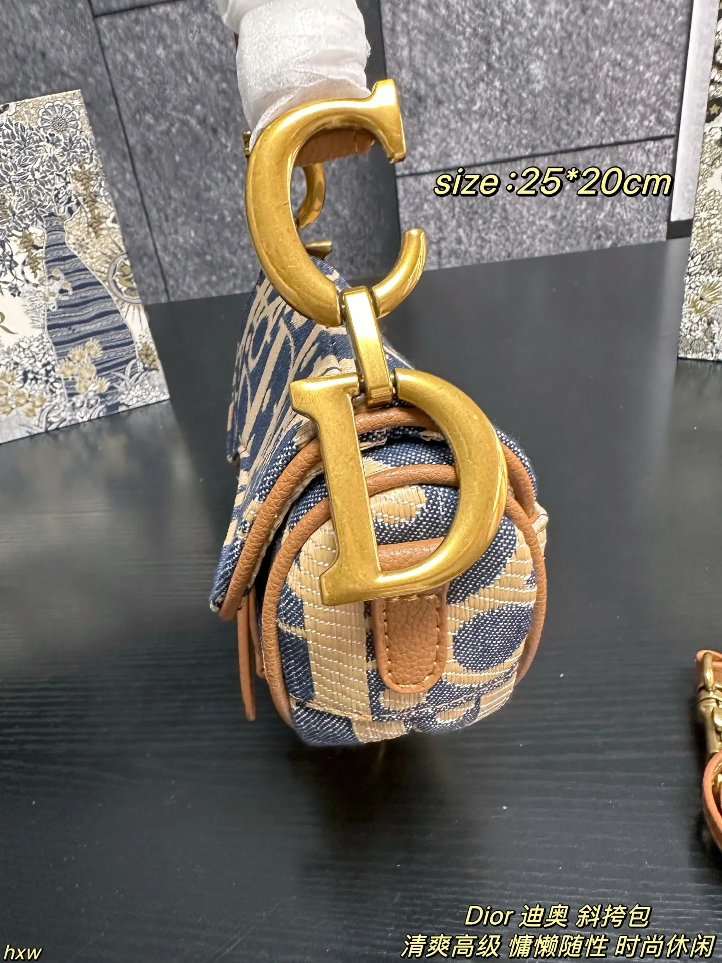 P160配盒 Dior 迪奥 斜挎包 迪奥家2025早春这款蓝米拼色酒椰草Oblique也太仙了吧！迪奥家的灵魂印花，辨识度💯！永不过时的存在，比全皮更特别！自带度假慵懒感，质感独特又轻盈。背出去是焦点！ 尺寸：25*20cm