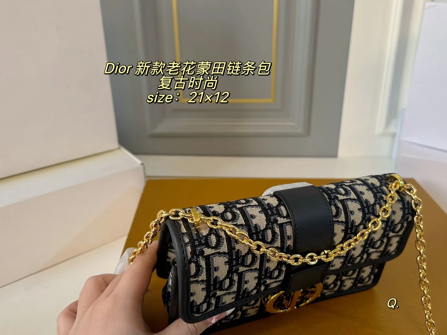 P175(折叠盒) size:21×12 Dior 迪奥老花蒙田链条⛓️包 帆布老花搭配CD金色扣环 方正包型,单肩斜挎都🉑️ 复古又时尚,四季百搭款✅