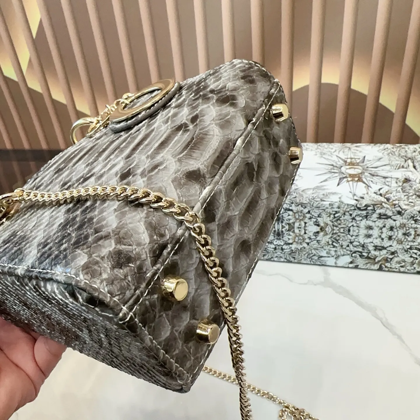 P170 折叠礼盒🎁 升级版 Dior迪奥 戴妃包 蟒蛇纹Lady戴妃包 蟒纹搭配渐变色 采用牛皮革精心制作 中号款式，搭配可拆卸的链条肩带 可拆卸的皮革肩带，可手提、肩背或斜挎 是日常造型的理想之选 尺寸 三格17cm ej