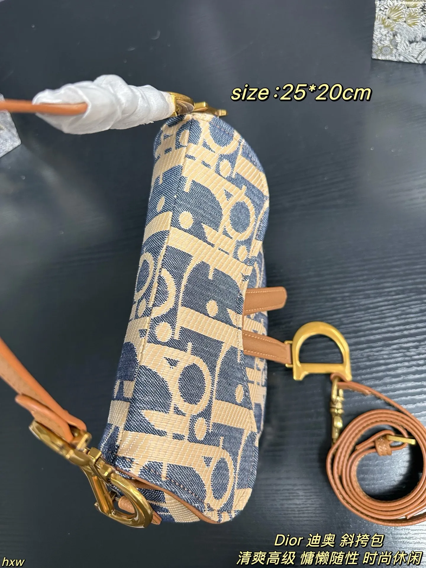 P160配盒 Dior 迪奥 斜挎包 迪奥家2025早春这款蓝米拼色酒椰草Oblique也太仙了吧！迪奥家的灵魂印花，辨识度💯！永不过时的存在，比全皮更特别！自带度假慵懒感，质感独特又轻盈。背出去是焦点！ 尺寸：25*20cm