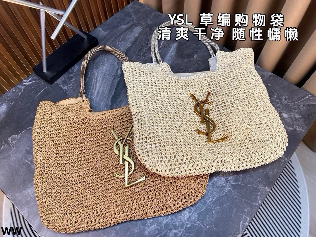 p105 配盒🎁 YSL圣罗兰 新品拉菲草 草编镂空购物袋 可手拎可单肩 随时充满度假感的包包! 尺寸:45*31