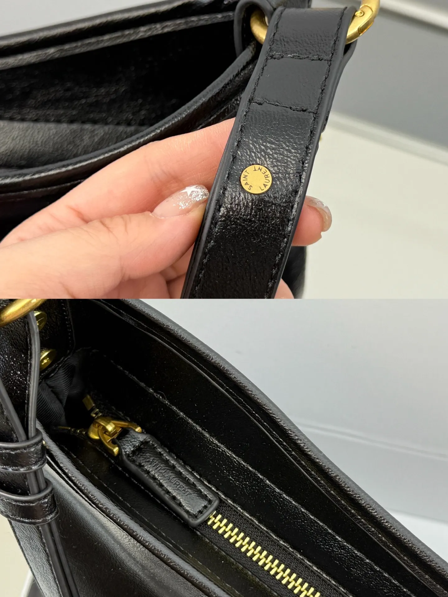 (无盒⚠️)p175 圣罗兰油蜡皮黑银hobo腋下包购物袋酷酷女孩的本命包包!出门逛街旅游随便背size:36*36cm