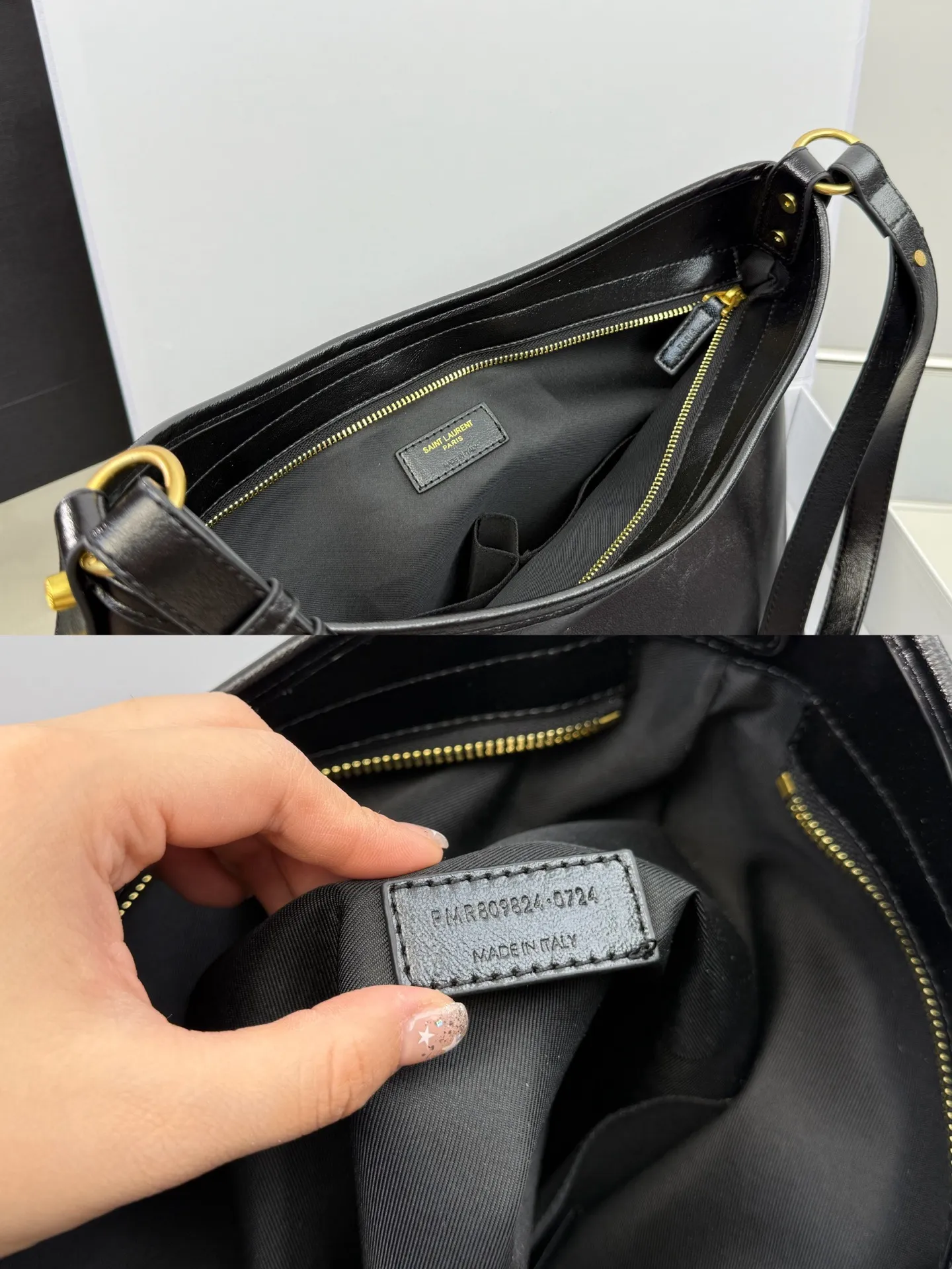 （无盒⚠️）p175 圣罗兰油蜡皮黑银hobo腋下包购物袋酷酷女孩的本命包包！出门逛街旅游随便背size：36*36cm