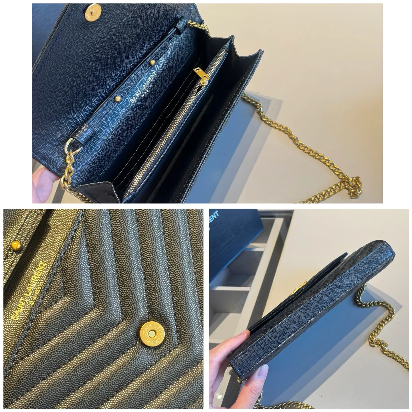 🅿️140✅新品推荐🔜 升级版~高端货🔥YSL圣罗兰专柜经典WOC信封包✉️链条包!超!级!火!👍可肩背!各大明星追捧的爆款~采用原版顶级五金配件!经典logo!顶级做工!面料采用进口鱼子酱牛皮面料!堪比专柜品质🎁原版折叠礼盒包装(size:22*14*3)