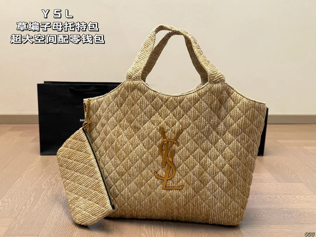 &yen;180 YSL圣罗兰草编子母托特包💕 超大空间 配零钱包✔️ 大logo搭配草编工艺～ 别有一番风味 ，巨轻盈 慵懒随性，自在随心❗️❗️ 尺寸38 38