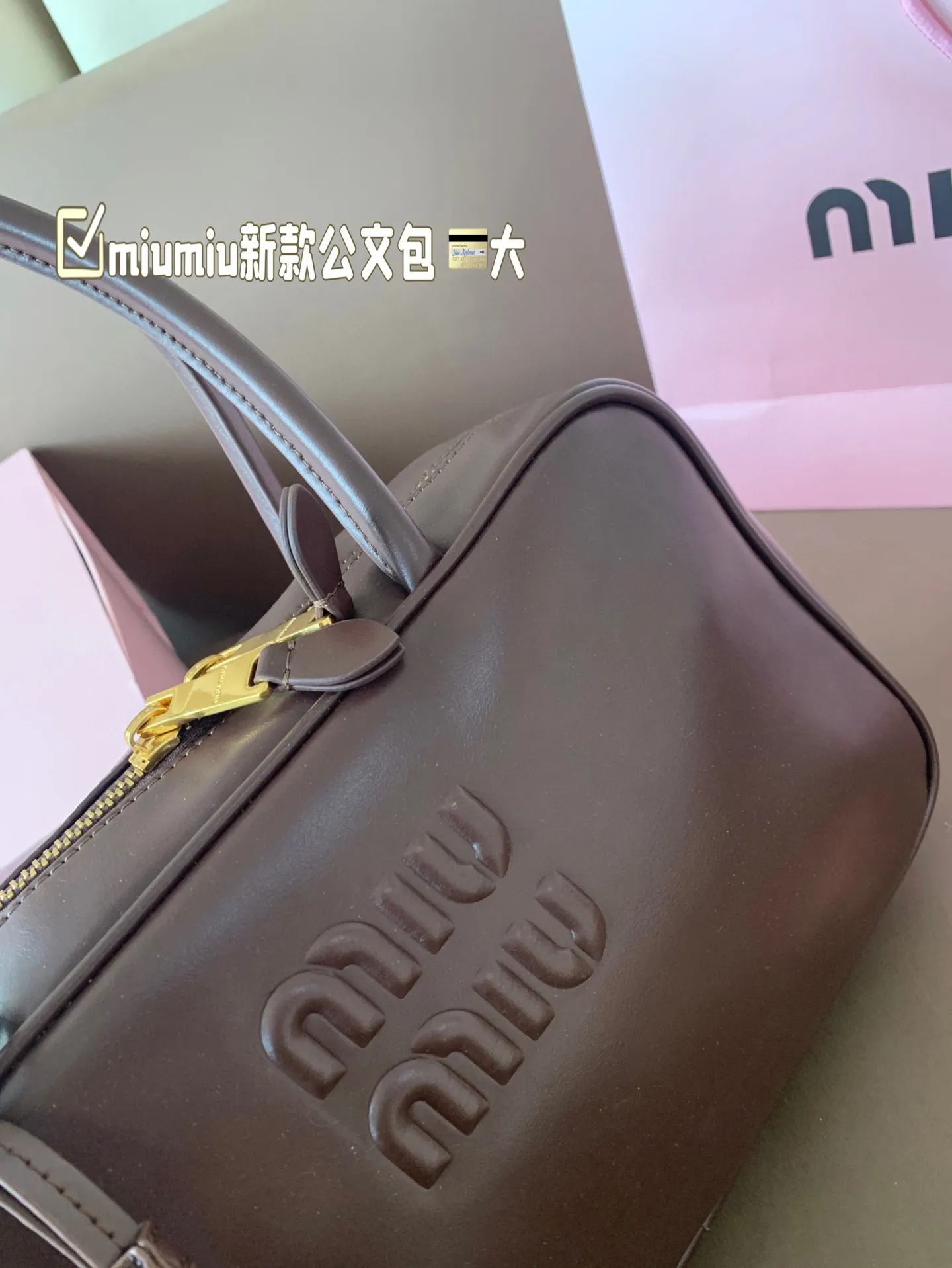 大P260 miumiu新款公文包 今年的风刮的太猛了 老多爆款了! 这款的版型太受欢迎! #miumiu 这一季不管是单肩包 #miumiu包 还是托特包都超级可爱! 尺寸 大29*17