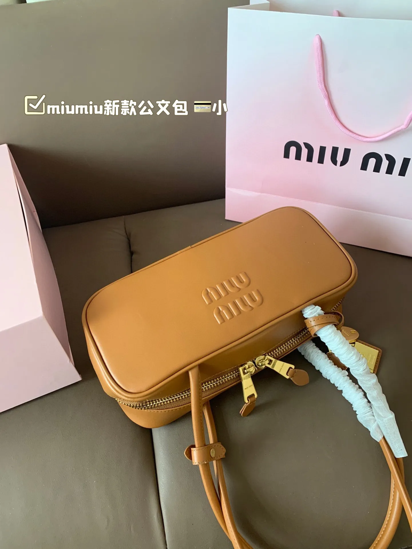 小P255 miumiu新款公文包 今年的风刮的太猛了 老多爆款了! 这款的版型太受欢迎! #miumiu 这一季不管是单肩包 #miumiu包 还是托特包都超级可爱! 尺寸 大28*13