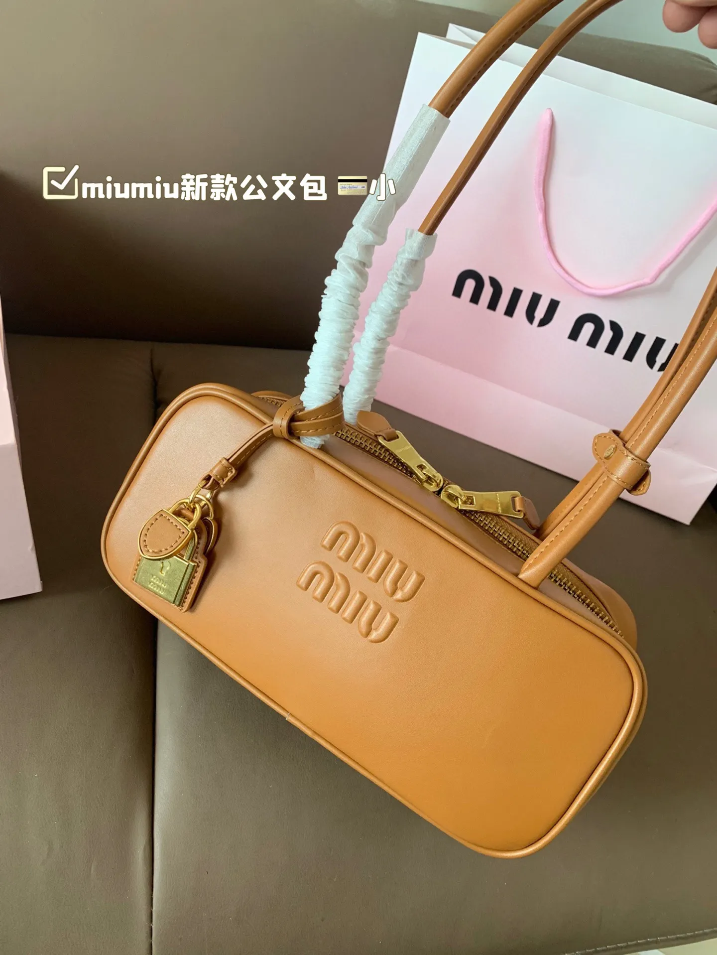 小P255 miumiu新款公文包 今年的风刮的太猛了 老多爆款了！ 这款的版型太受欢迎！ #miumiu 这一季不管是单肩包 #miumiu包 还是托特包都超级可爱！ 尺寸 大28*13