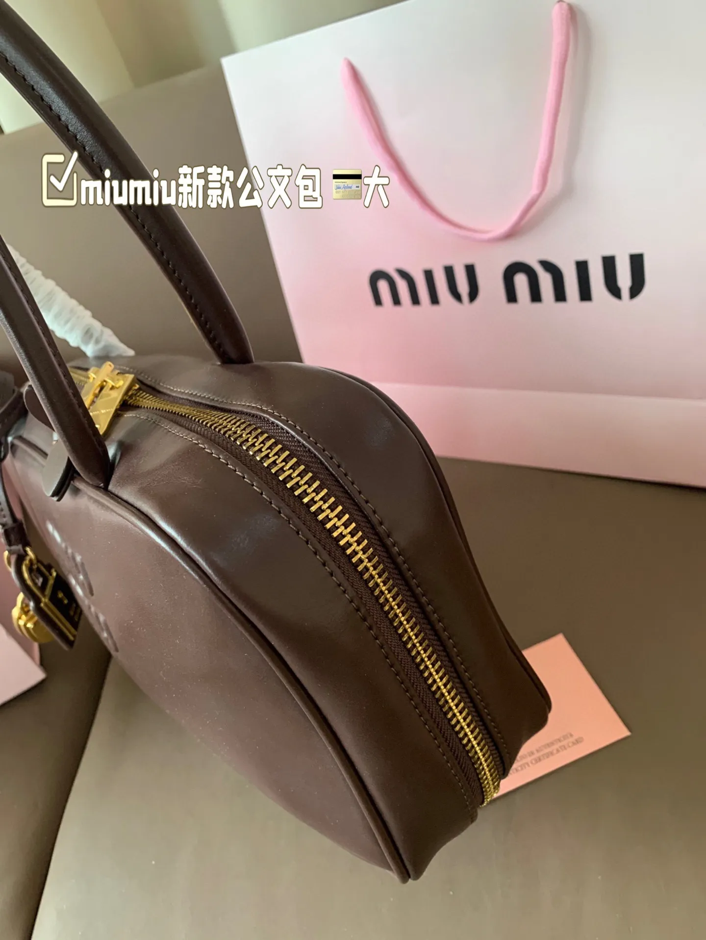 大P260 miumiu新款公文包 今年的风刮的太猛了 老多爆款了! 这款的版型太受欢迎! #miumiu 这一季不管是单肩包 #miumiu包 还是托特包都超级可爱! 尺寸 大29*17