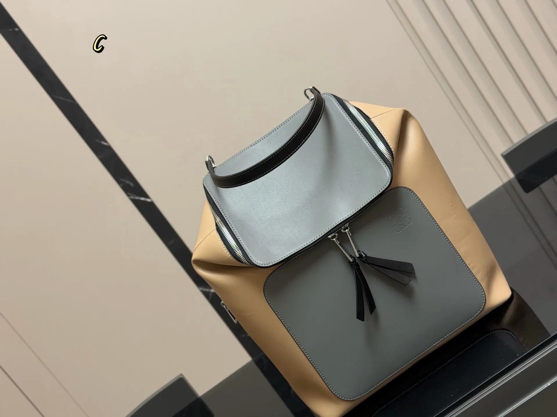 ¥180 无盒 size:33*39cm loewe 罗意威双肩包🎒 颜值很高哦! 男士双肩包…