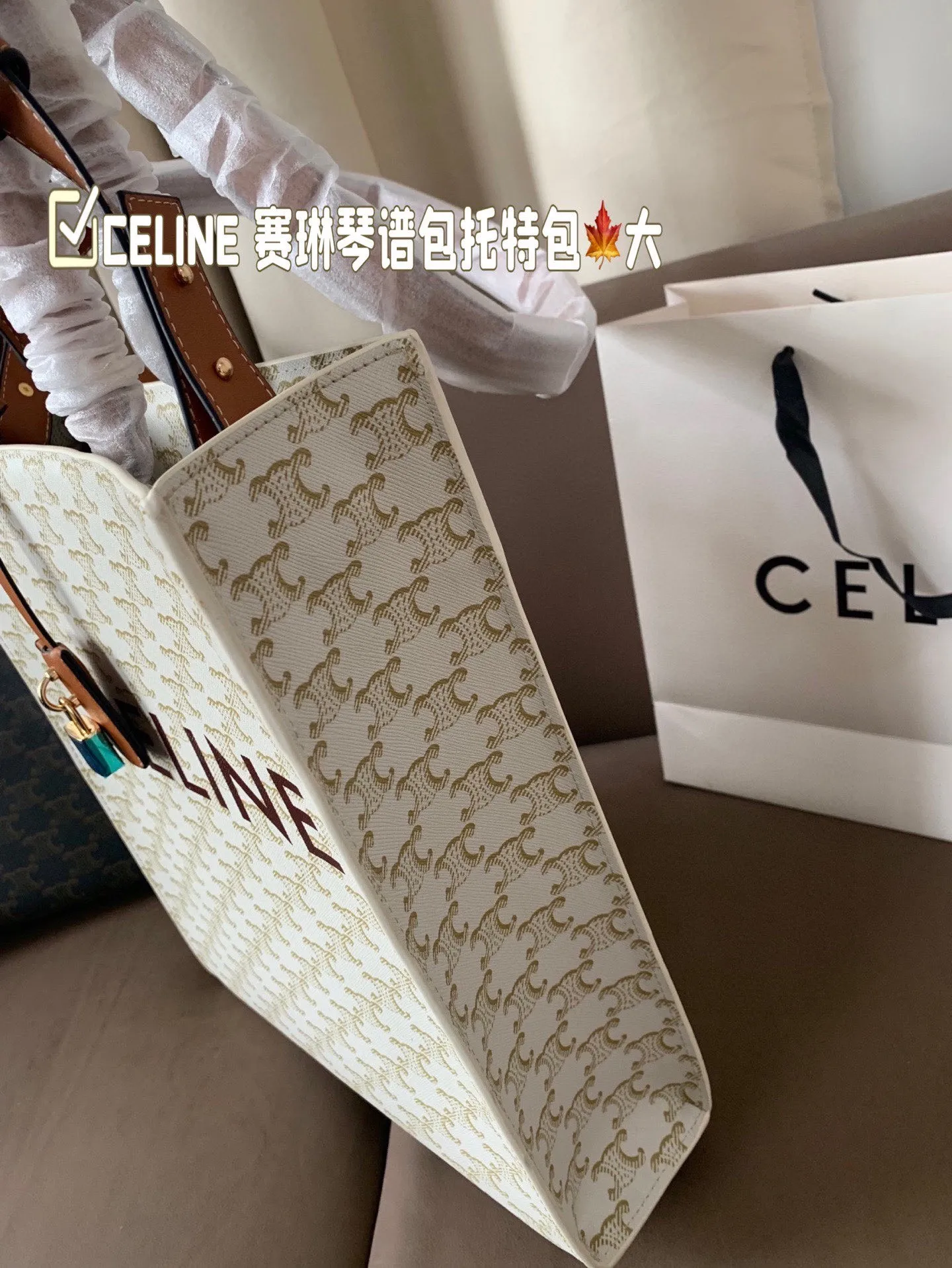 P130 大号(配盒) size:28×33 CELINE 赛琳老花琴谱包托特包💕 外形设计百看不厌,性价比超高✅ 摸起来质感超好,斜挎手拎都可爱! 性价比很高✅,背上就是可爱精❣️