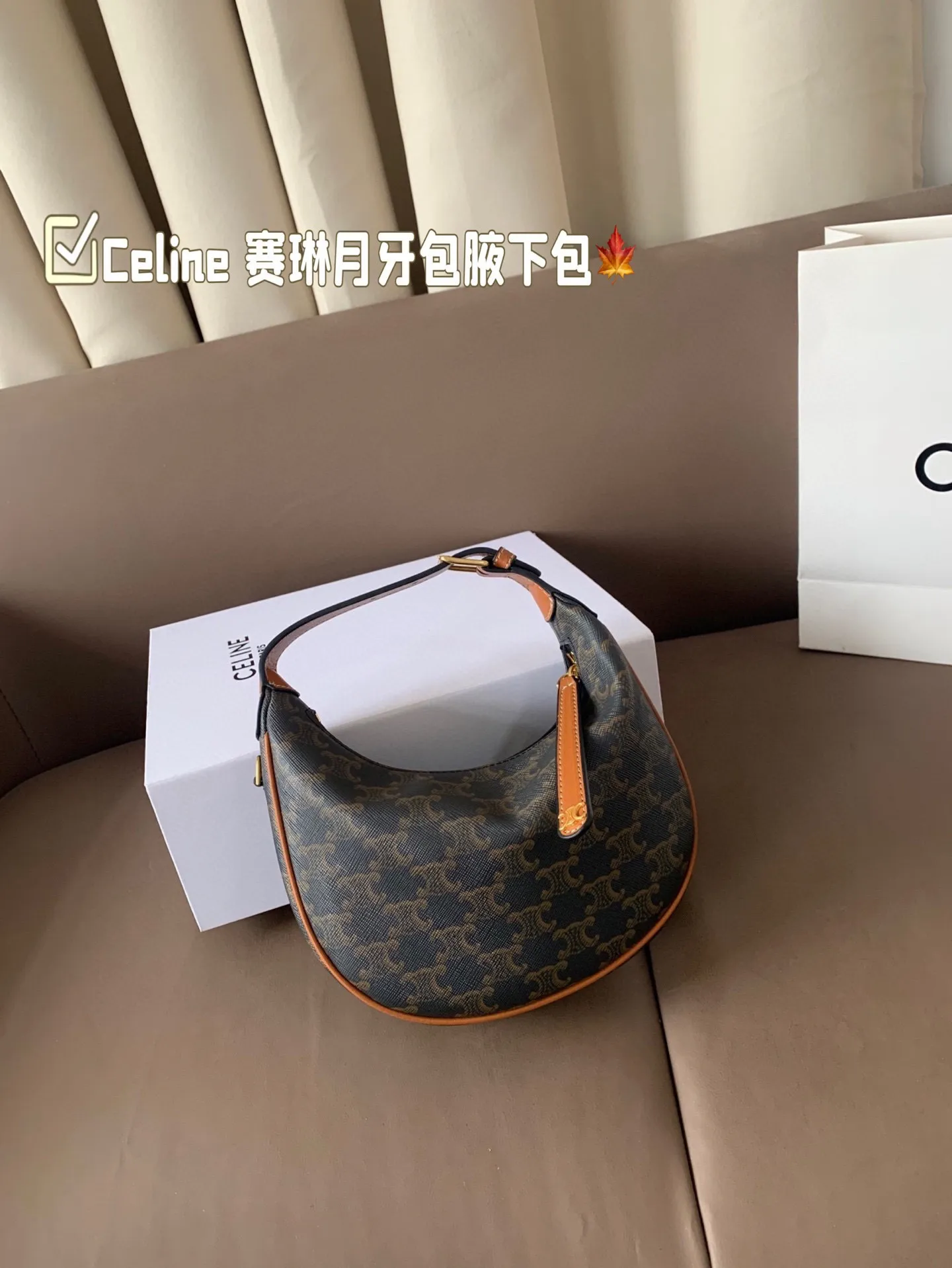 P150 size:22*15 Celine 赛琳最新款腋下包💕 小巧优雅的月牙🌙形轮廓, 上身都是休闲感,真的太🔥了! 容量可以满足当下出门需求, 夏天很方便的一款,超百搭‼️