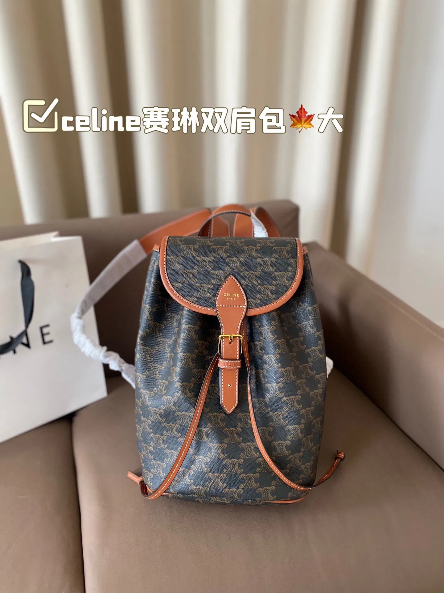 P160 配折叠盒子 赛琳双肩包 celine新品预告本命老花双肩包 释放双手!复古小巧 实用性设计肩带长度可调节容量满满经典学院风休闲日常 老花经典加持日常的优秀单品很有学识氛围的通勤自在的复古少女感 减龄青春又文气巴黎女孩的年轻单品 尺寸23*30