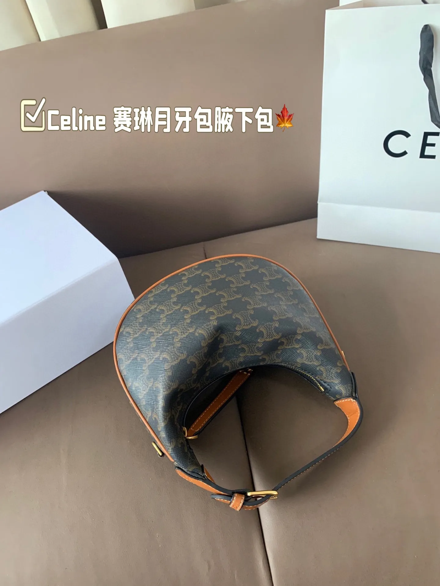 P150 size:22*15 Celine 赛琳最新款腋下包💕 小巧优雅的月牙🌙形轮廓， 上身都是休闲感，真的太🔥了！ 容量可以满足当下出门需求， 夏天很方便的一款，超百搭‼️