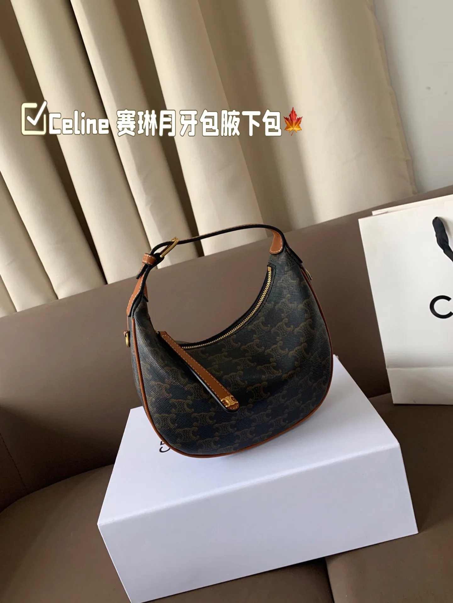 P150 size:22*15 Celine 赛琳最新款腋下包💕 小巧优雅的月牙🌙形轮廓， 上身都是休闲感，真的太🔥了！ 容量可以满足当下出门需求， 夏天很方便的一款，超百搭‼️