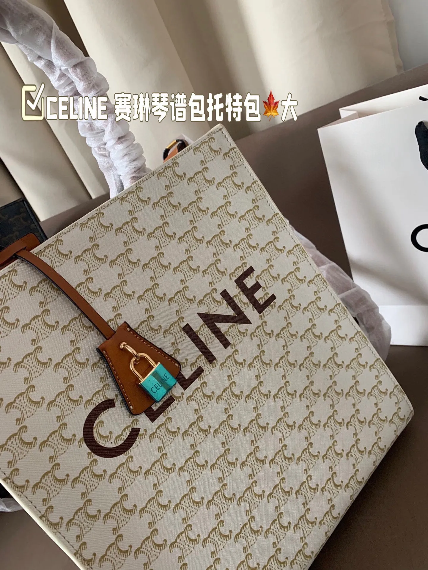 P130 大号(配盒) size:28×33 CELINE 赛琳老花琴谱包托特包💕 外形设计百看不厌,性价比超高✅ 摸起来质感超好,斜挎手拎都可爱! 性价比很高✅,背上就是可爱精❣️