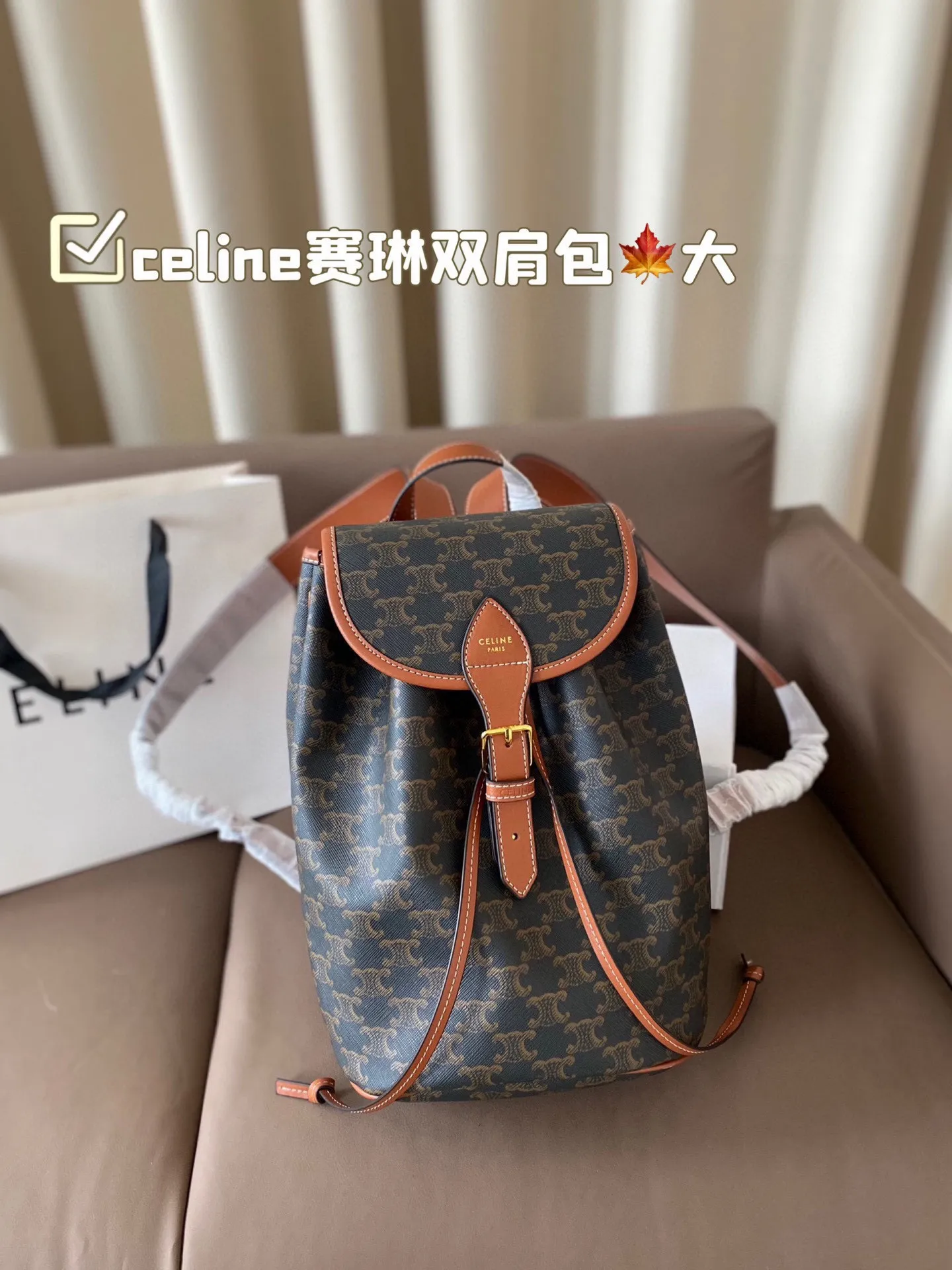 P160 配折叠盒子 赛琳双肩包 celine新品预告本命老花双肩包 释放双手！复古小巧 实用性设计肩带长度可调节容量满满经典学院风休闲日常 老花经典加持日常的优秀单品很有学识氛围的通勤自在的复古少女感 减龄青春又文气巴黎女孩的年轻单品 尺寸23*30