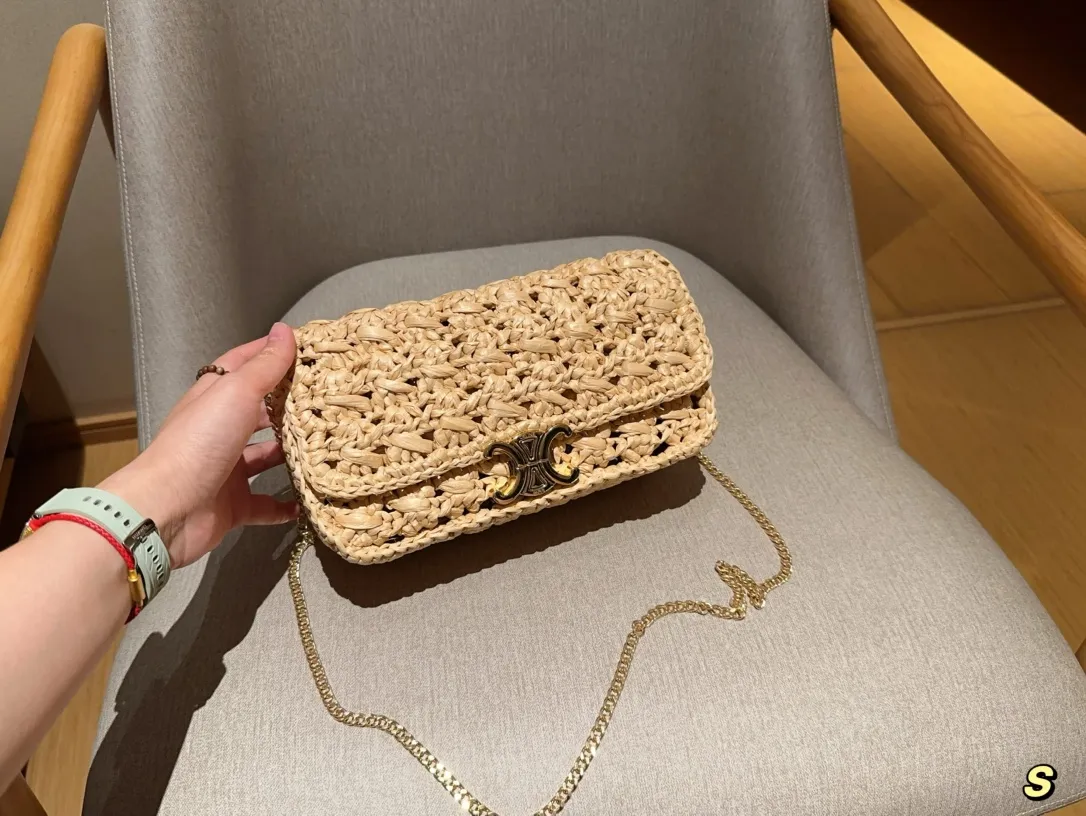 💰145 赛琳Celine 草编拉菲草编织镂空链条包 尺寸25&times;14&times;9 礼盒包装🎁