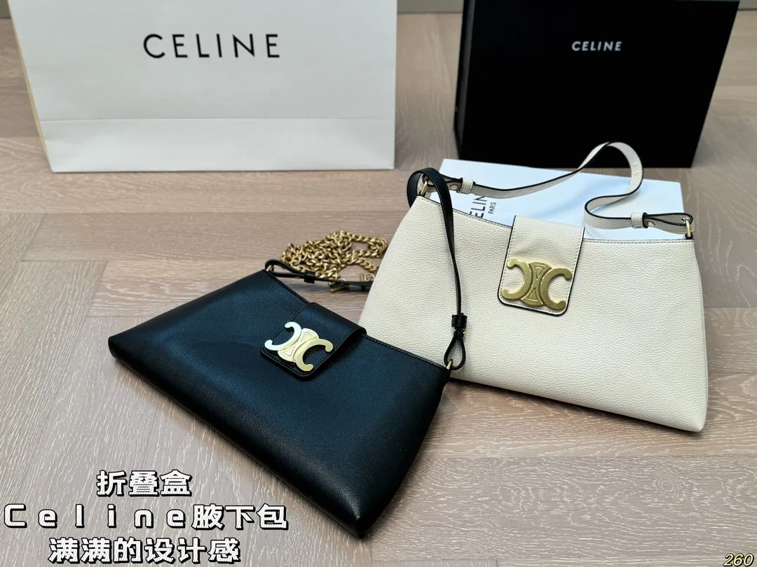 ¥150折叠盒 Celine赛琳腋下包 满满的设计感 复古中透露着优雅 超级高级的配色 实物绝对惊艳到你 尺寸 30 15